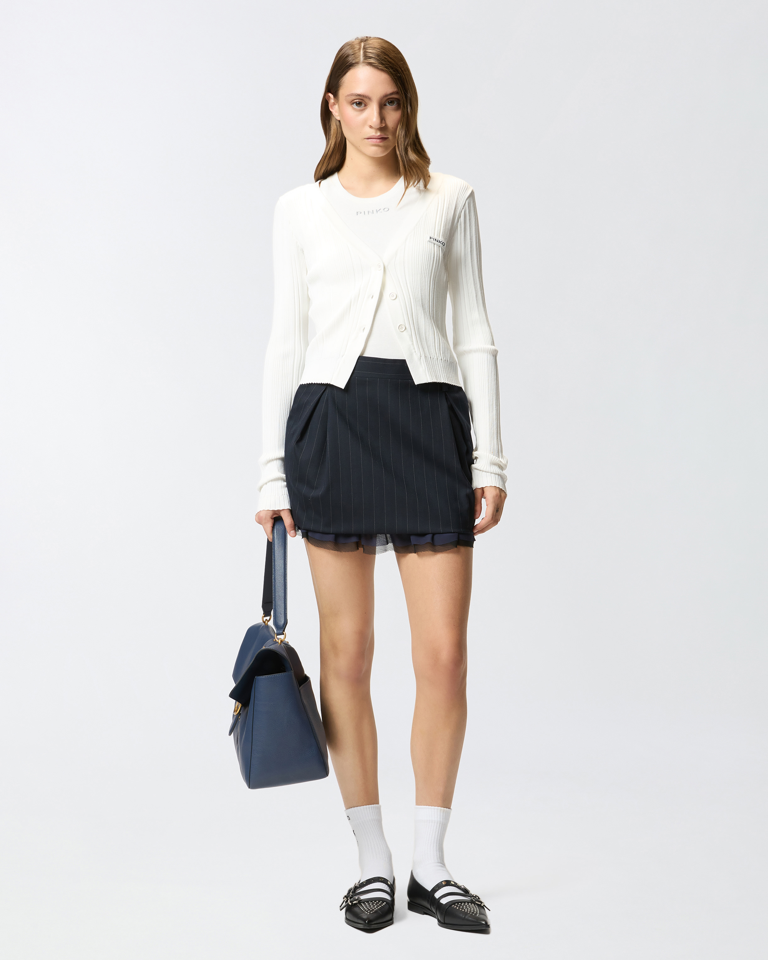 Mini skirt with fine stripes and frayed hem PINKO Multicolored