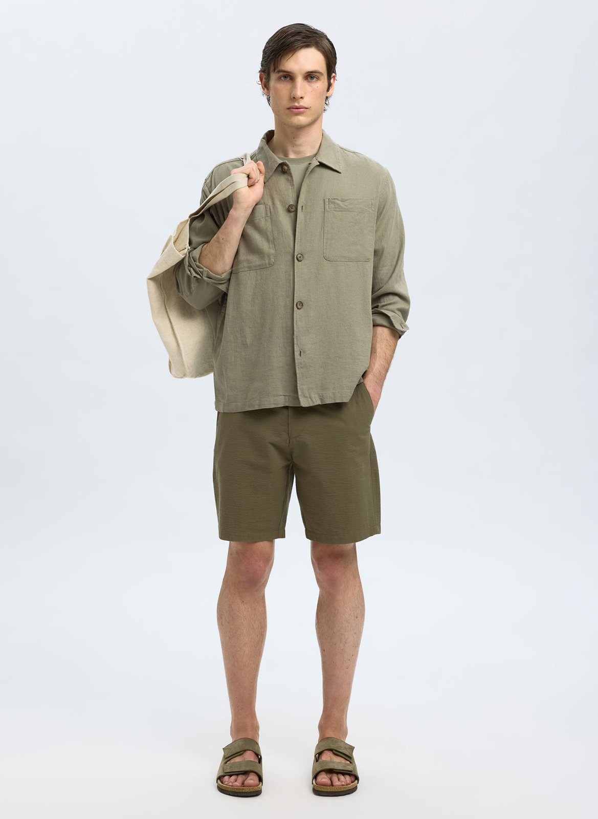 Short droit en coton bio mélangé SELECTED Vert