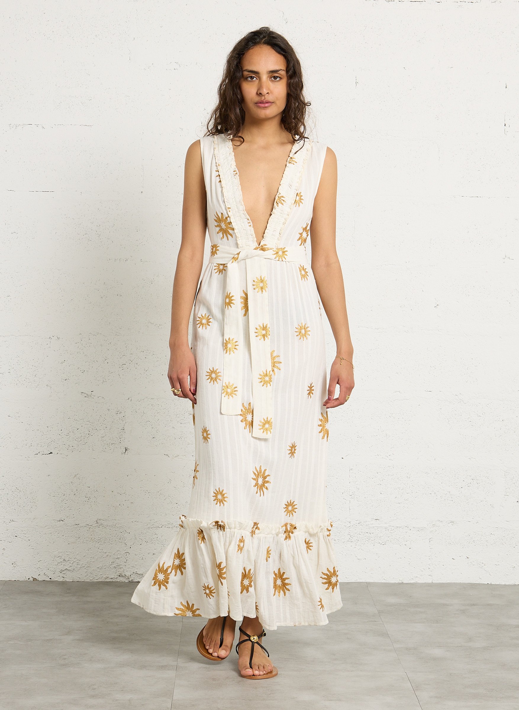 Robe longue col v en coton SUNDRESS Multicolore