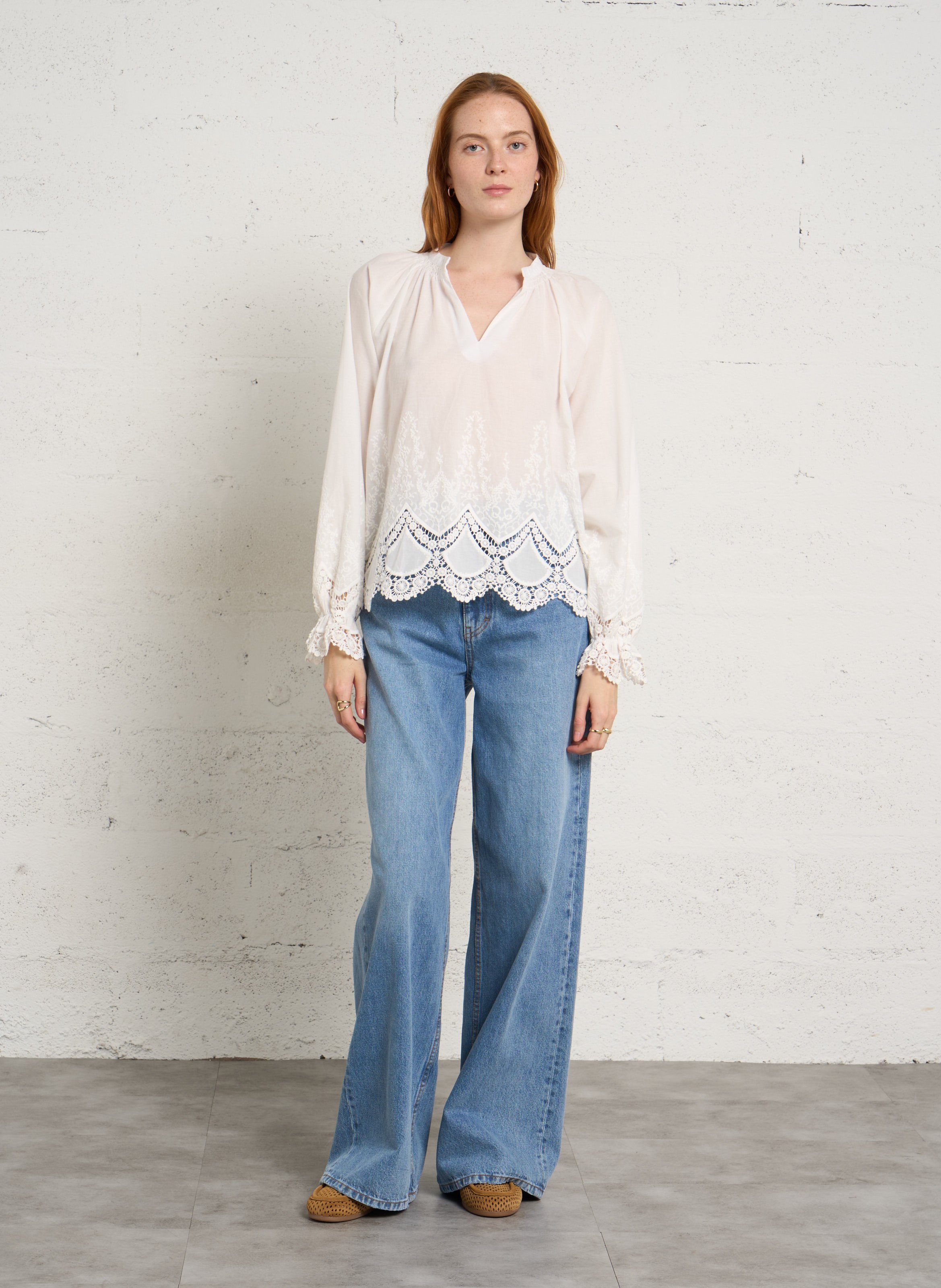 Blouse ample en coton Blanc