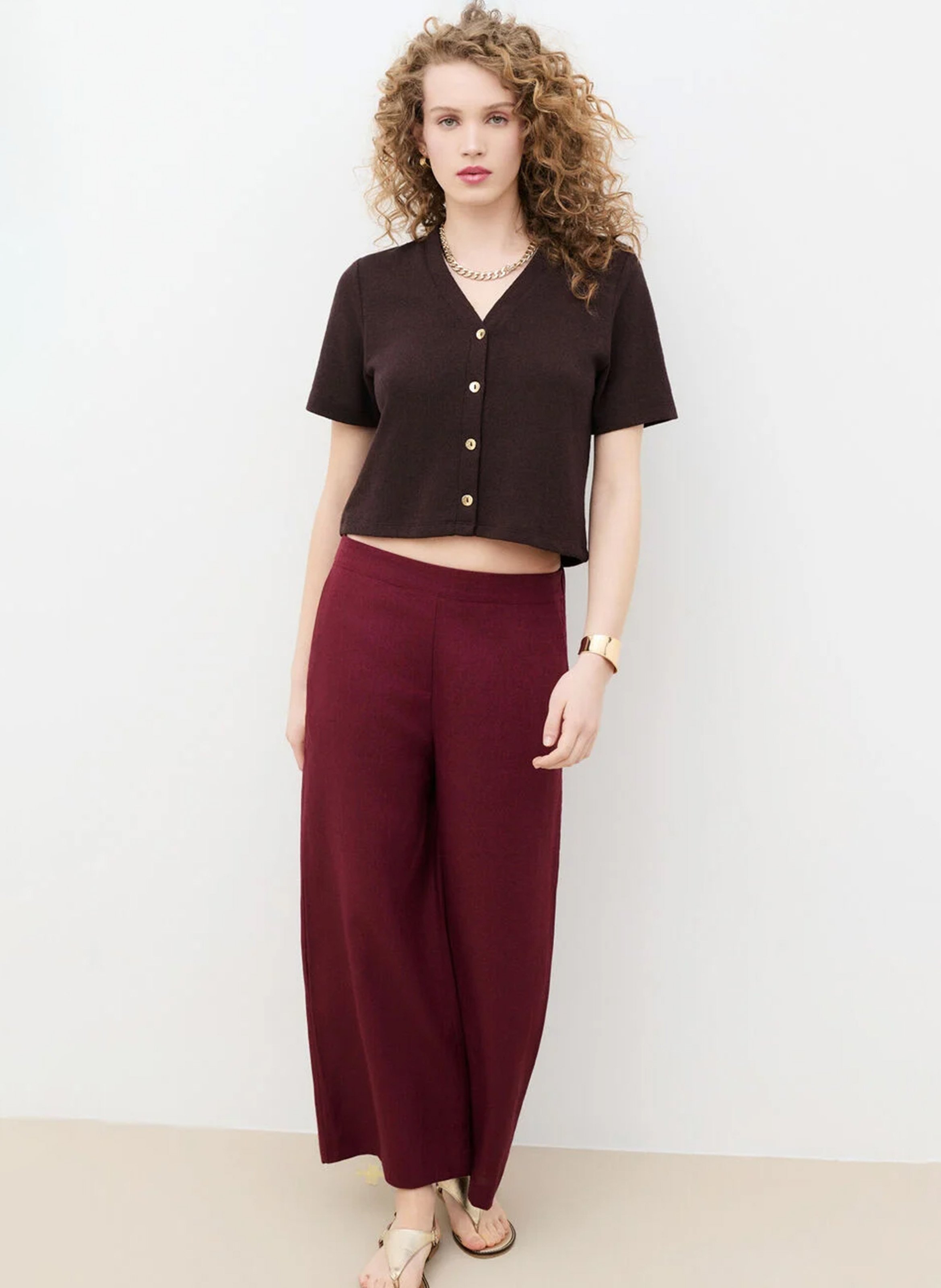 Rechte linnen pantalon Rood