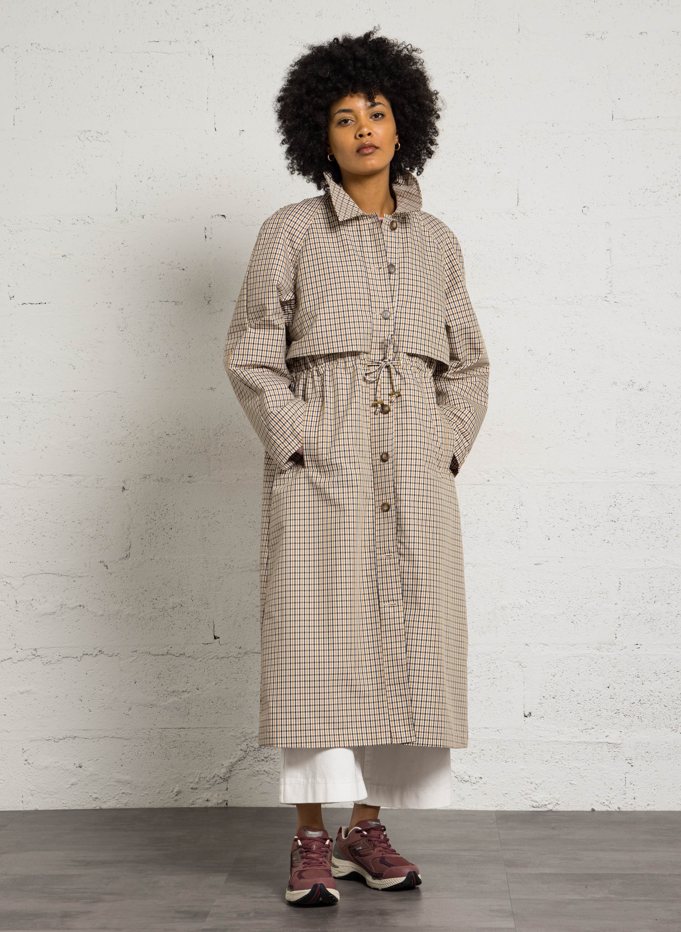Long straight checked trench coat DES PETITS HAUTS Multicolored