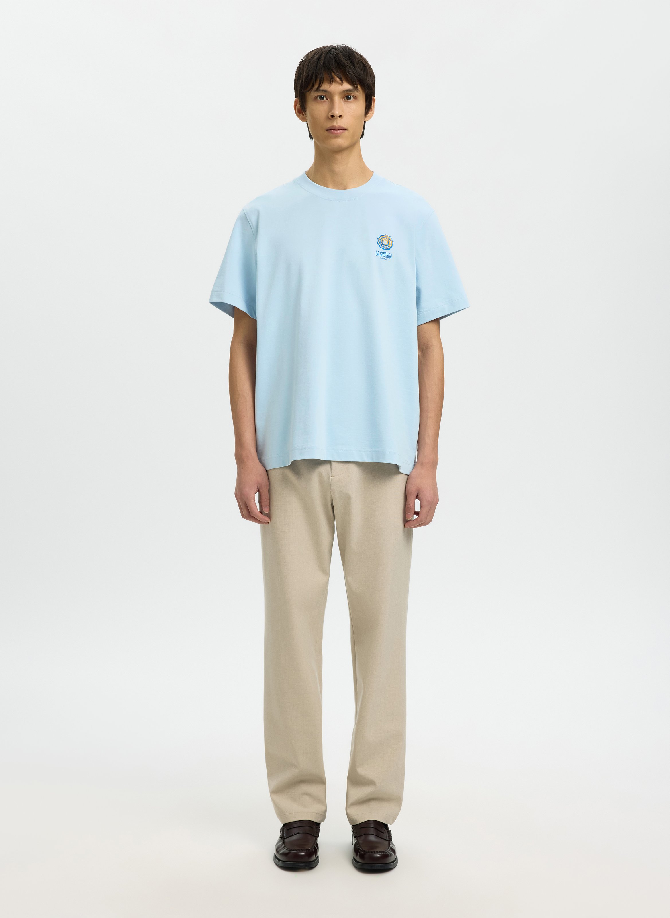 Oversized round neck organic cotton t-shirt SELECTED Blue