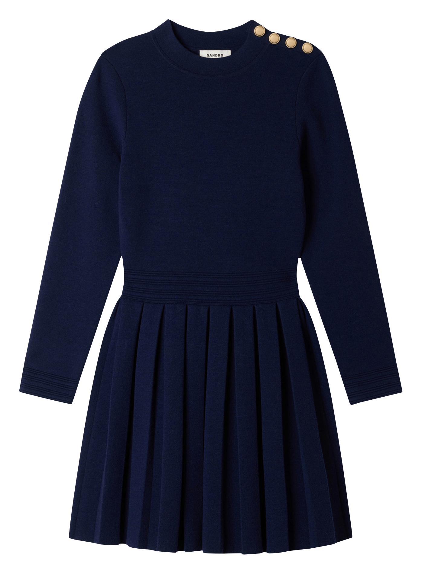 Plissiertes Kurzkleid mit Rundhalsausschnitt SANDRO Blau