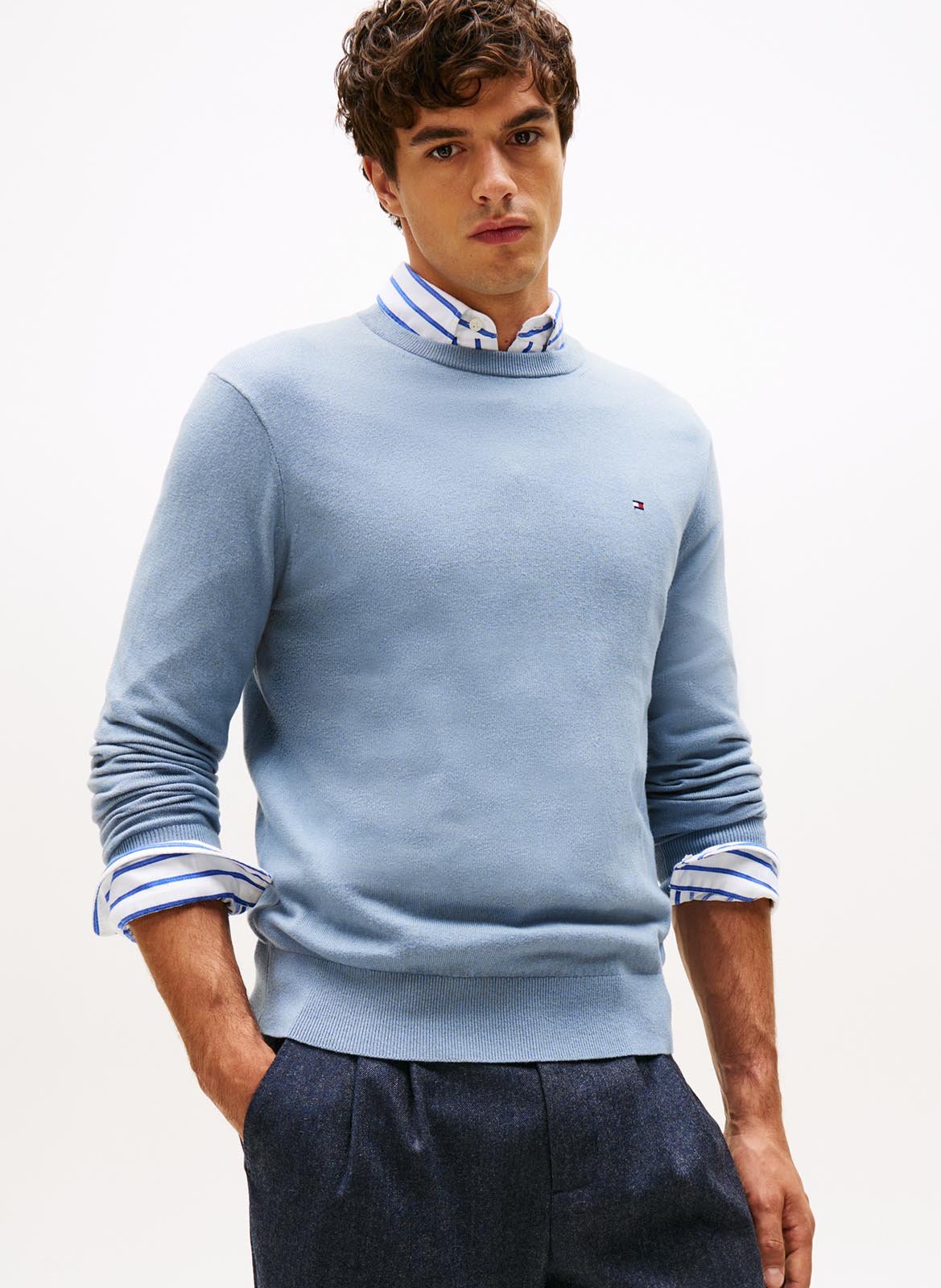Gebreide trui met ronde hals - katoenblend TOMMY HILFIGER