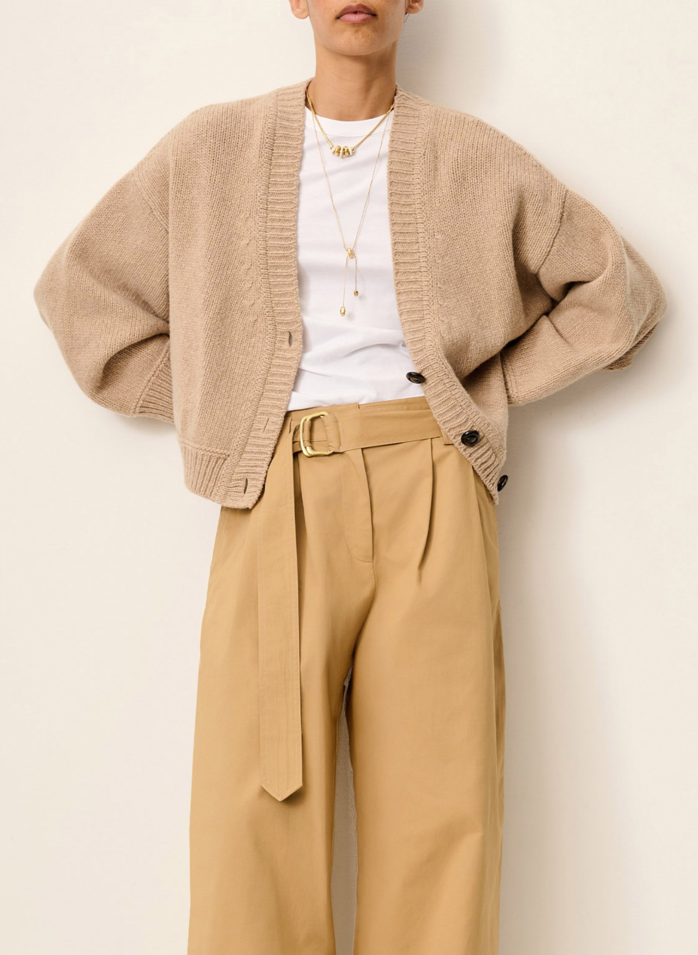 Oversized V-neck wool cardigan SESSUN Beige