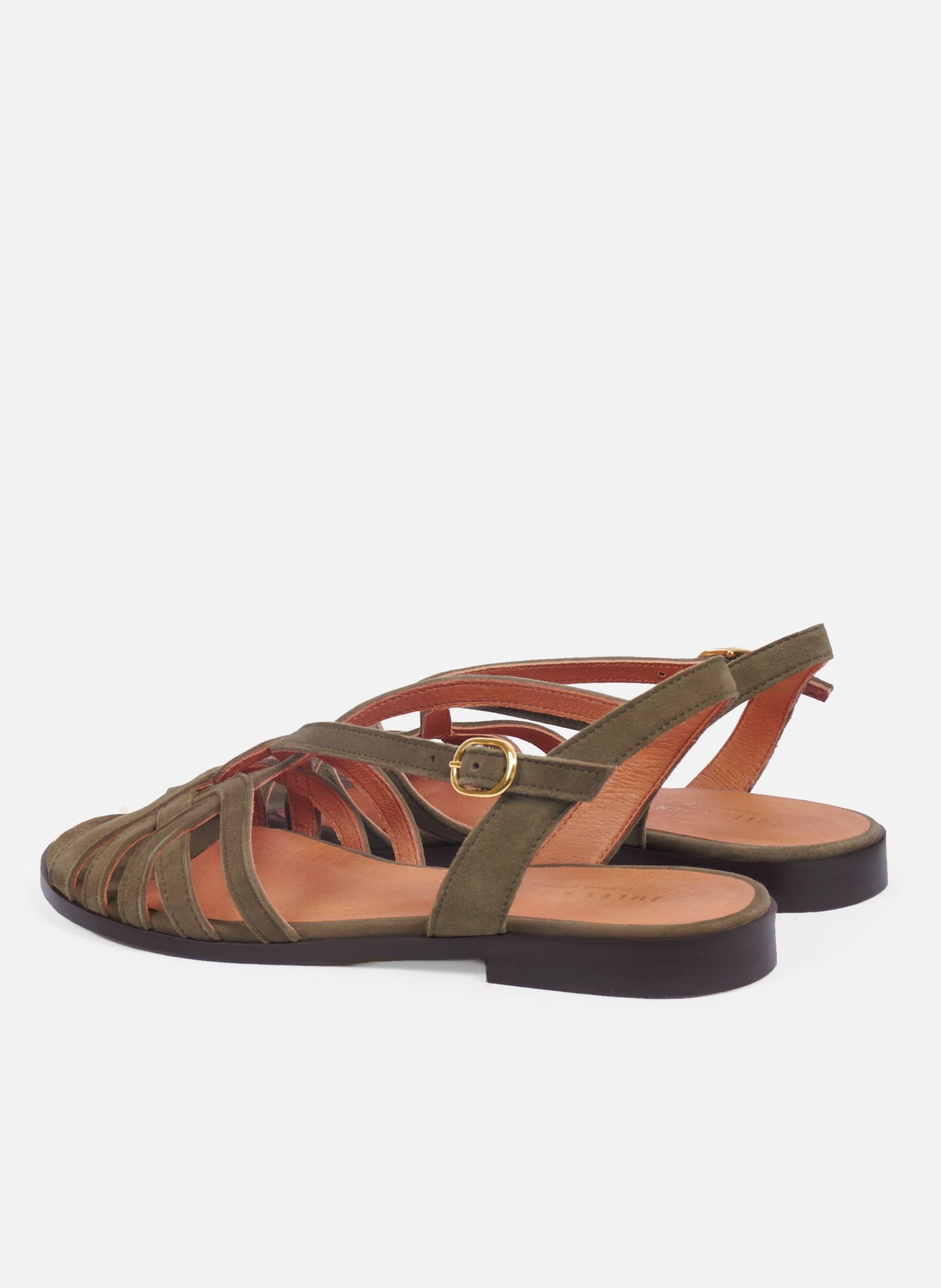 Flat suede leather strap sandals JULES & JENN Khaki