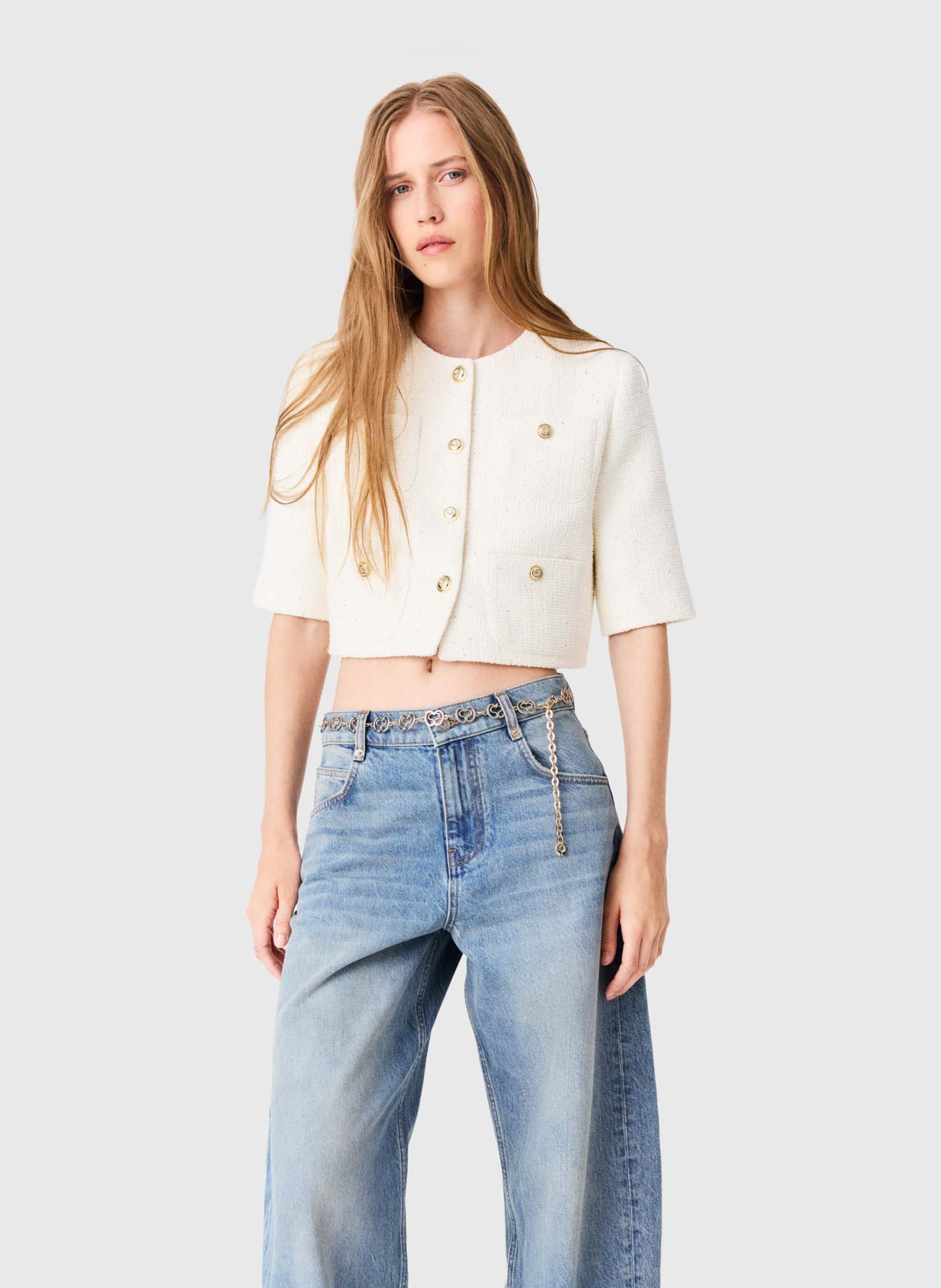 Veste courte en coton mélangé MAJE Beige
