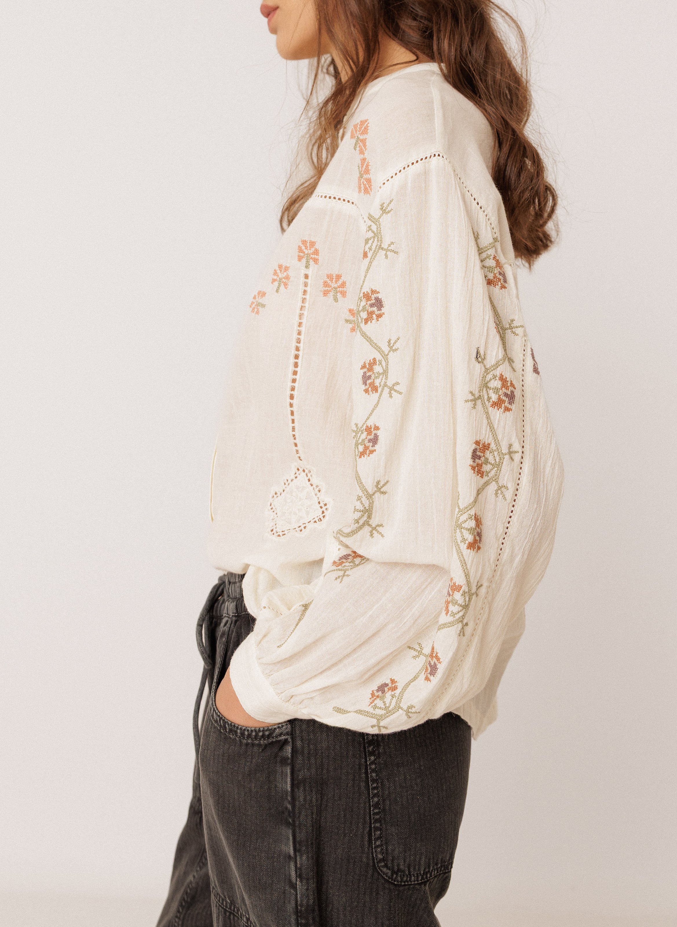 Blouse col rond en coton bio | Beige INDI & COLD Femme
