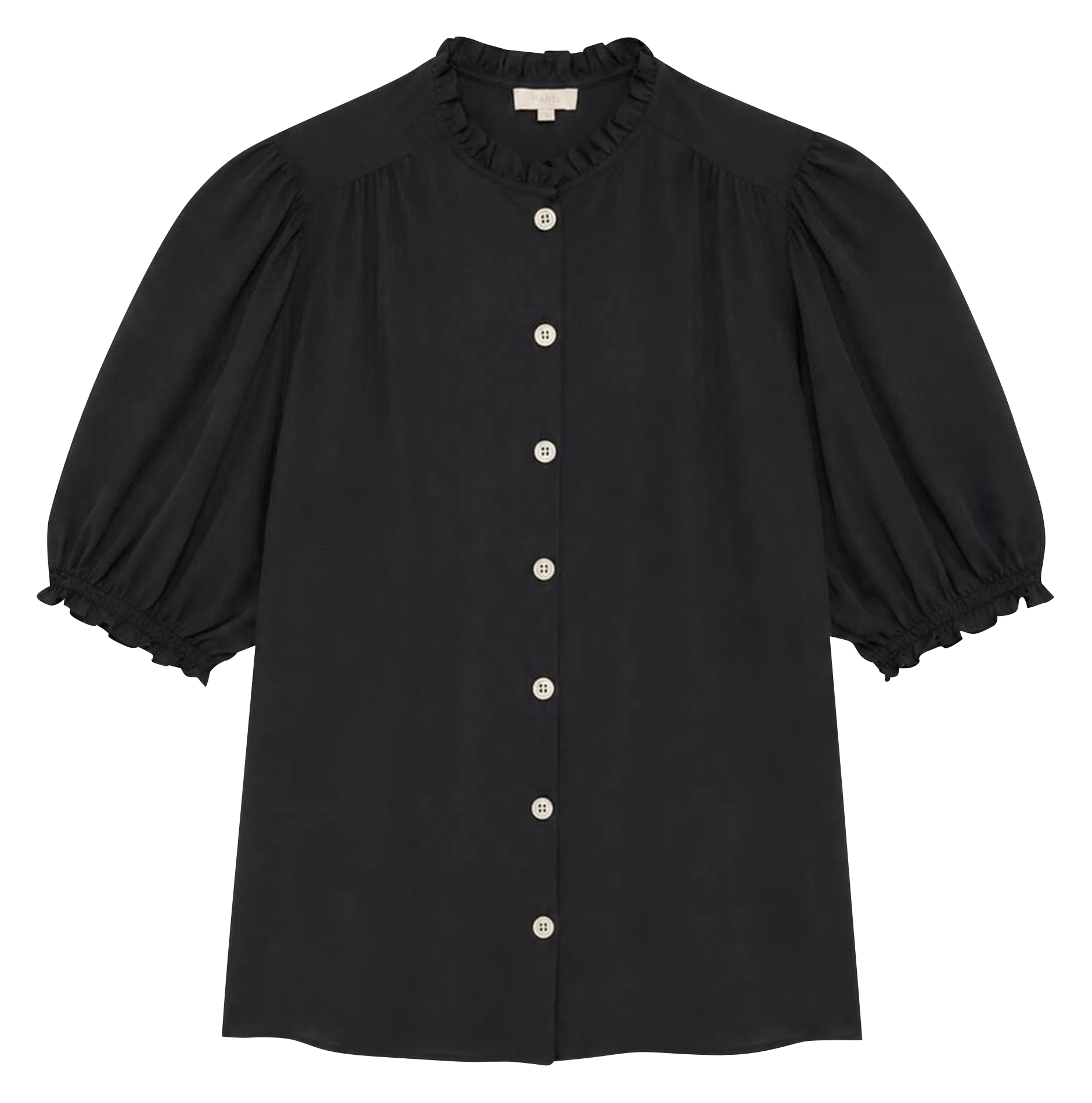 High-neck ruffled shirt PABLO Black