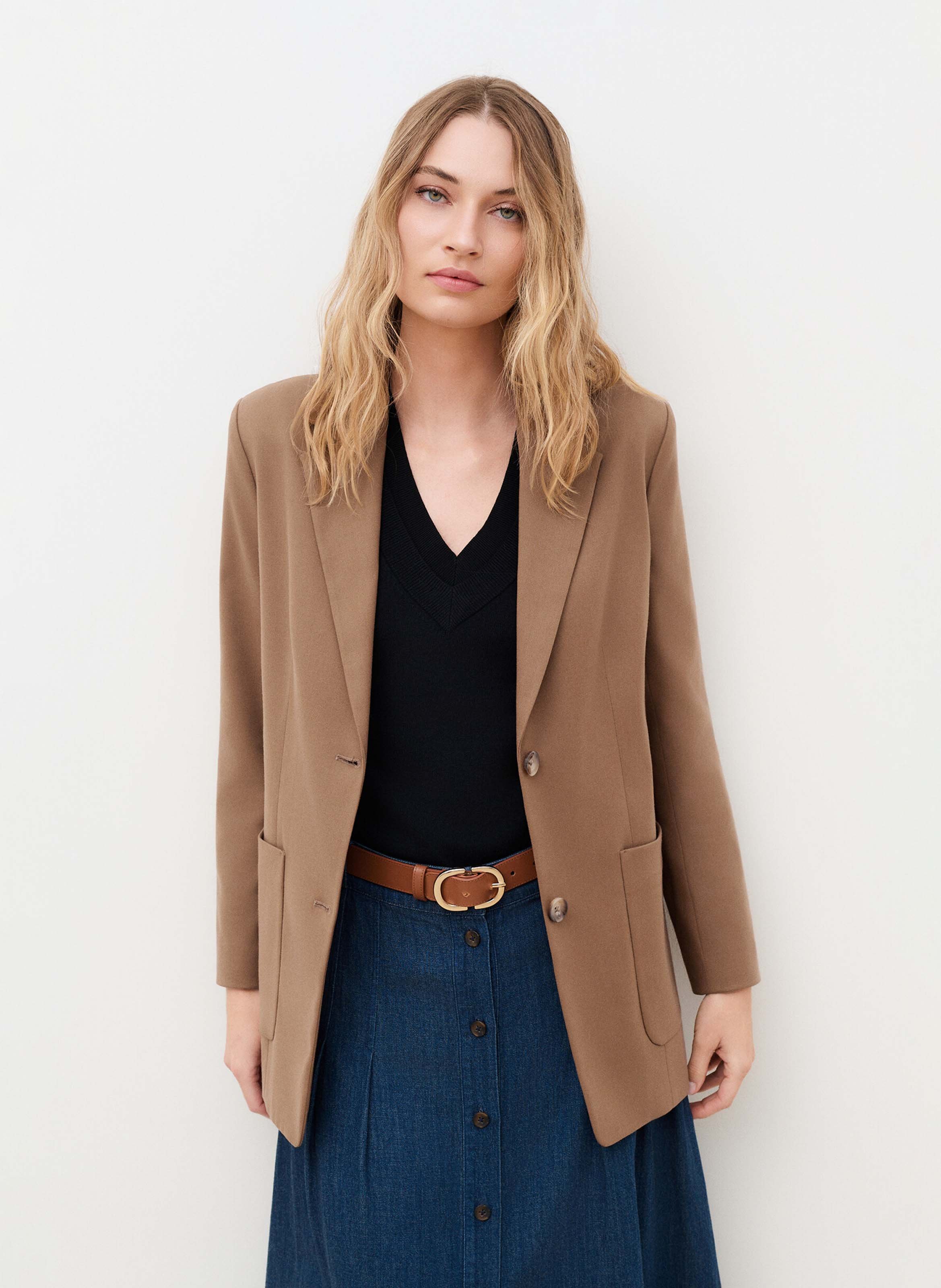 Plain straight blazer CAROLL Brown