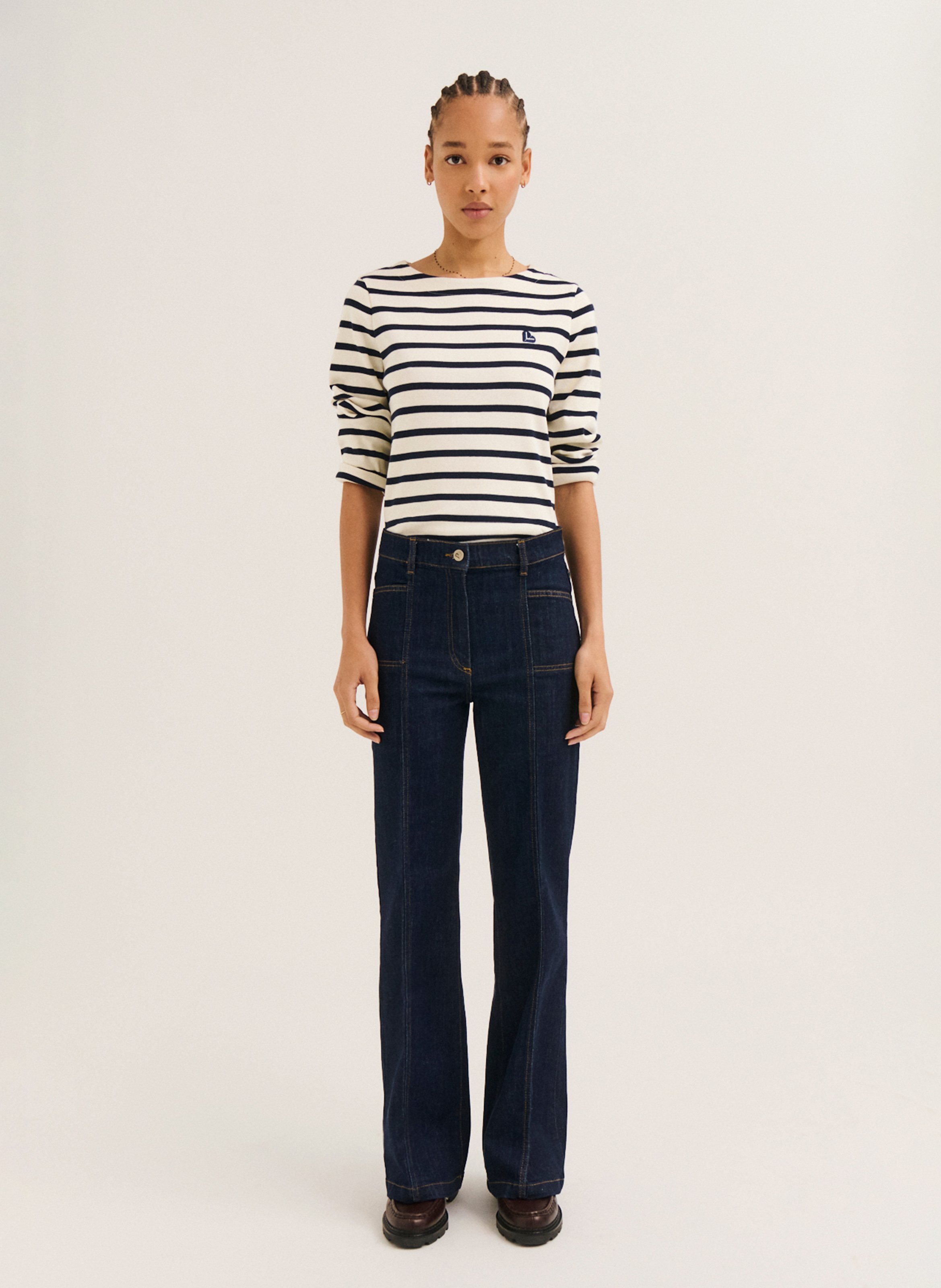 Hoge taille flared jeans in rauw denim PABLO Blauw