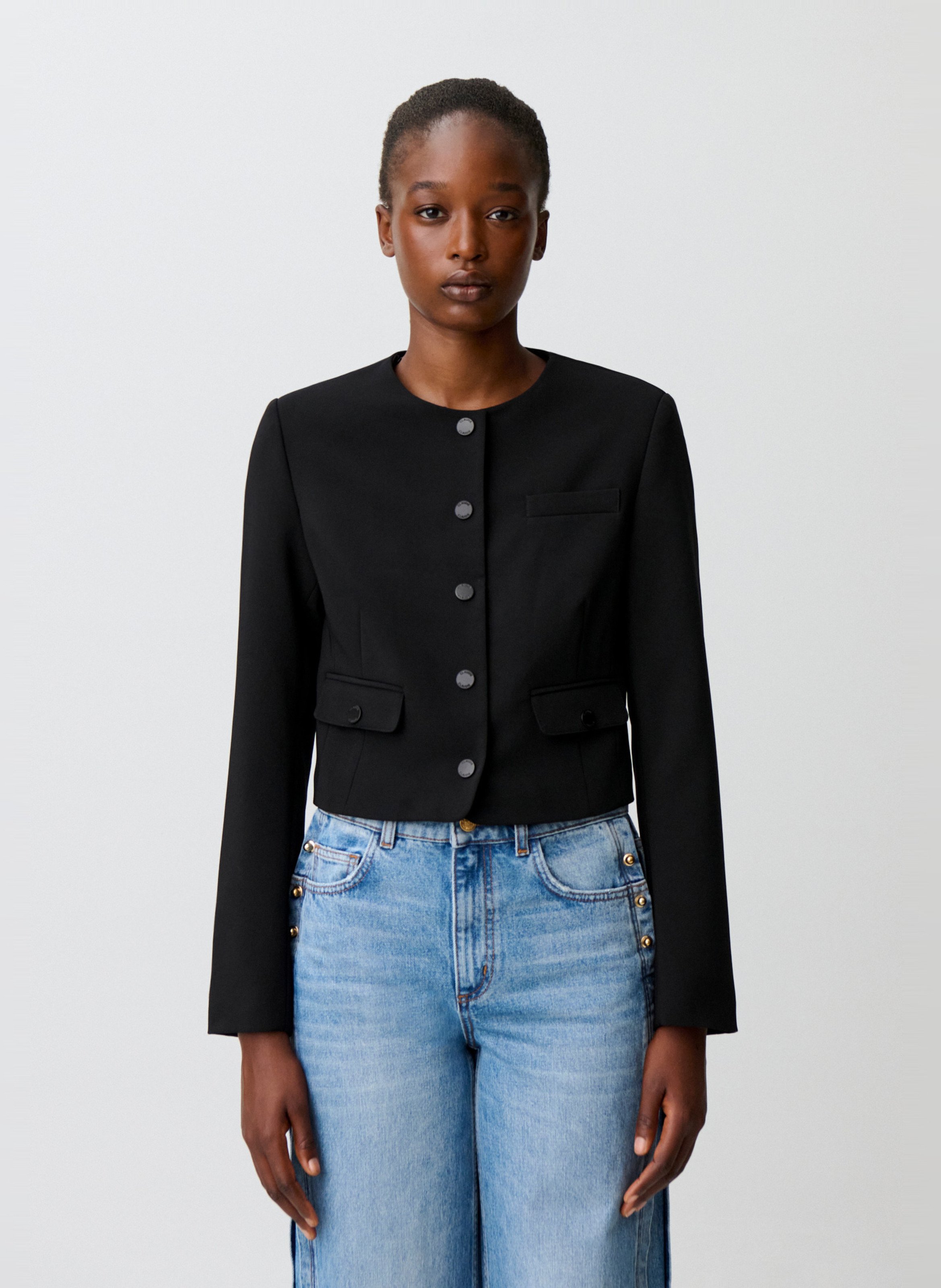 Gerade geschnittene Jacke mit Lavallière-Kragen CLAUDIE PIERLOT Schwarz