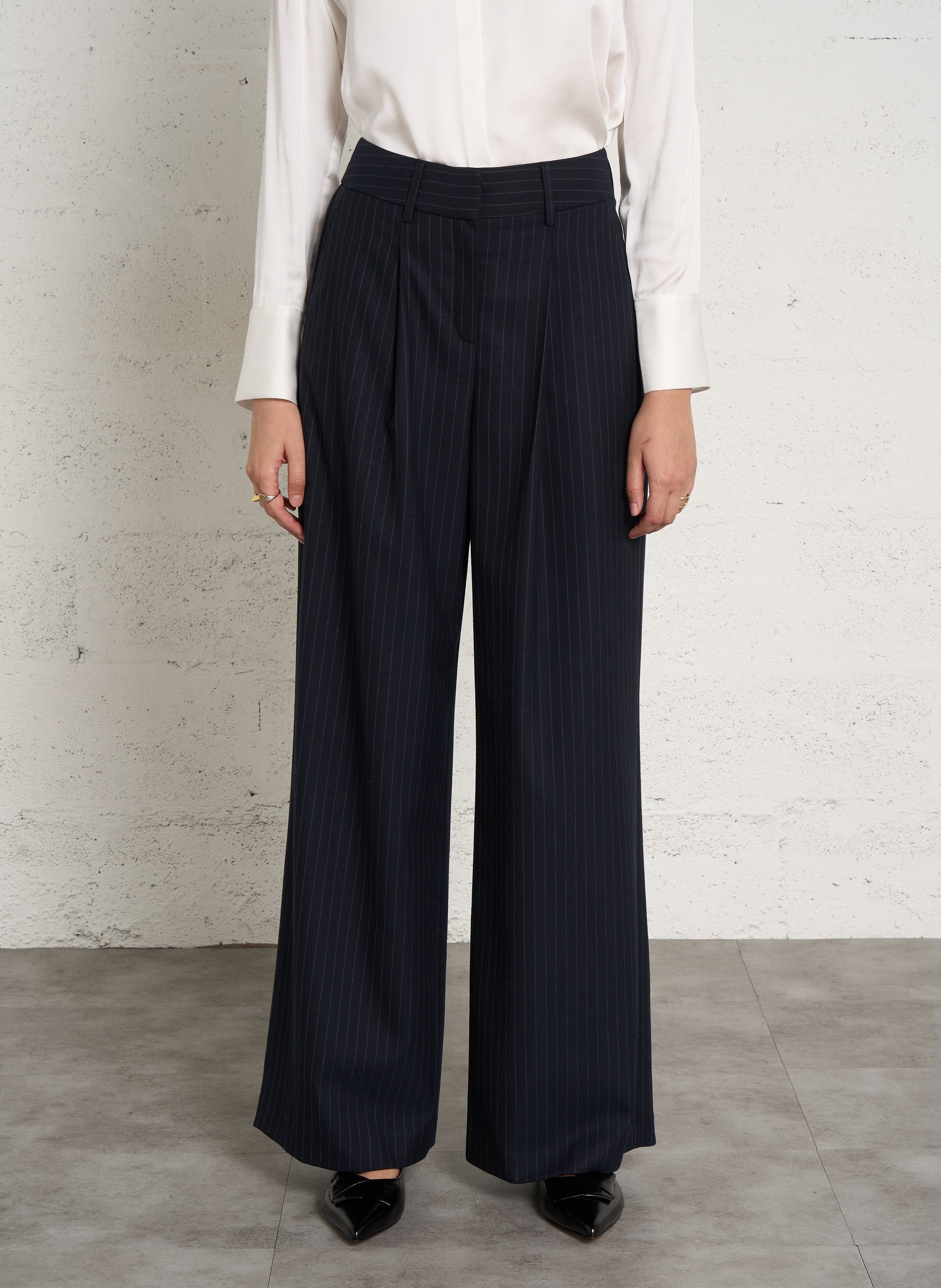 Wijde gestreepte broek met plooien MAISON 123 Blauw