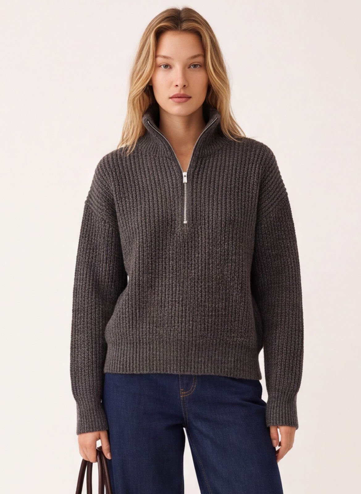 Pull droit col montant zippé en maille KOOKAI