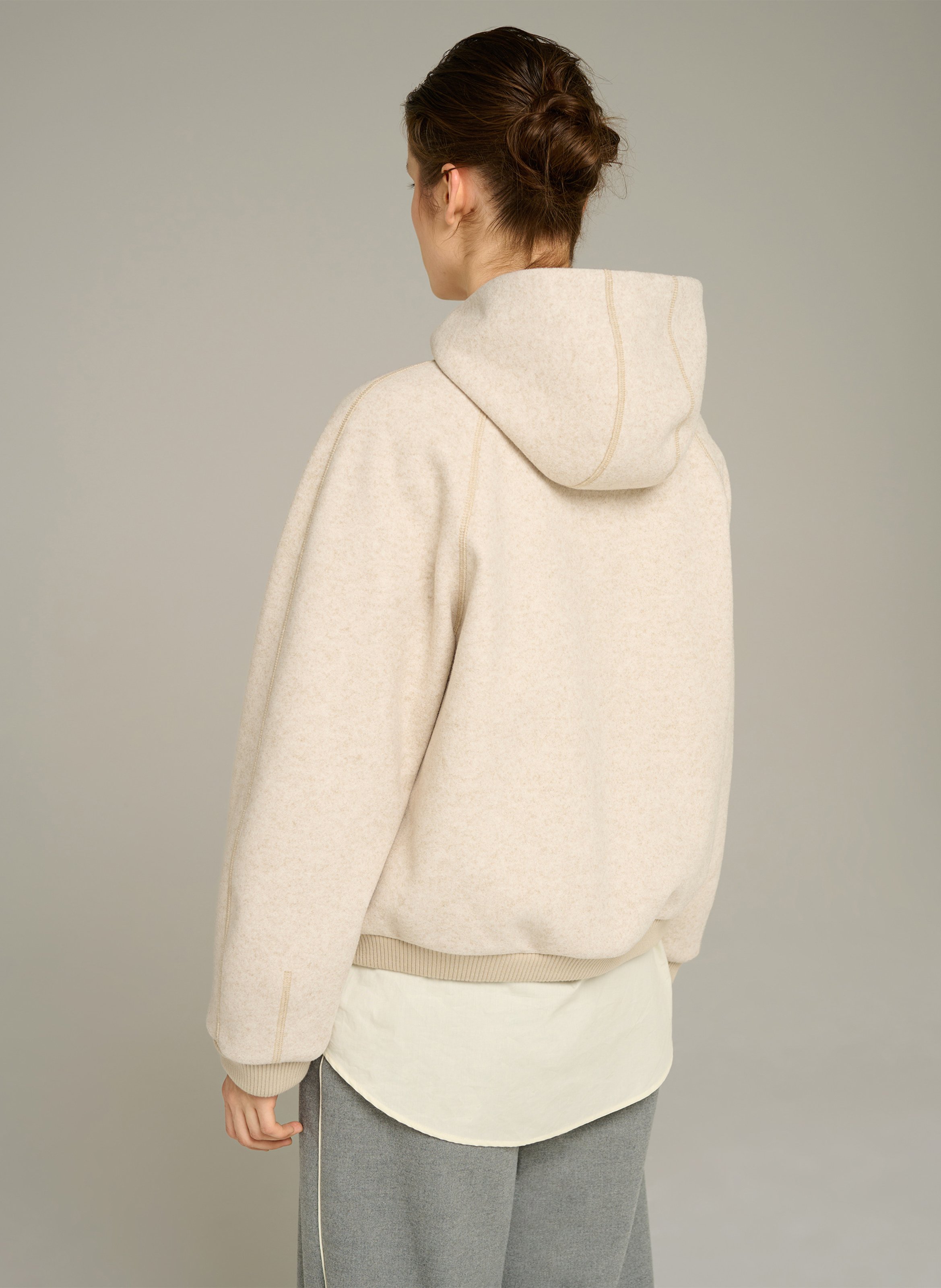 Straight high-neck zip-up hooded jacket COTELAC ACOTE Beige
