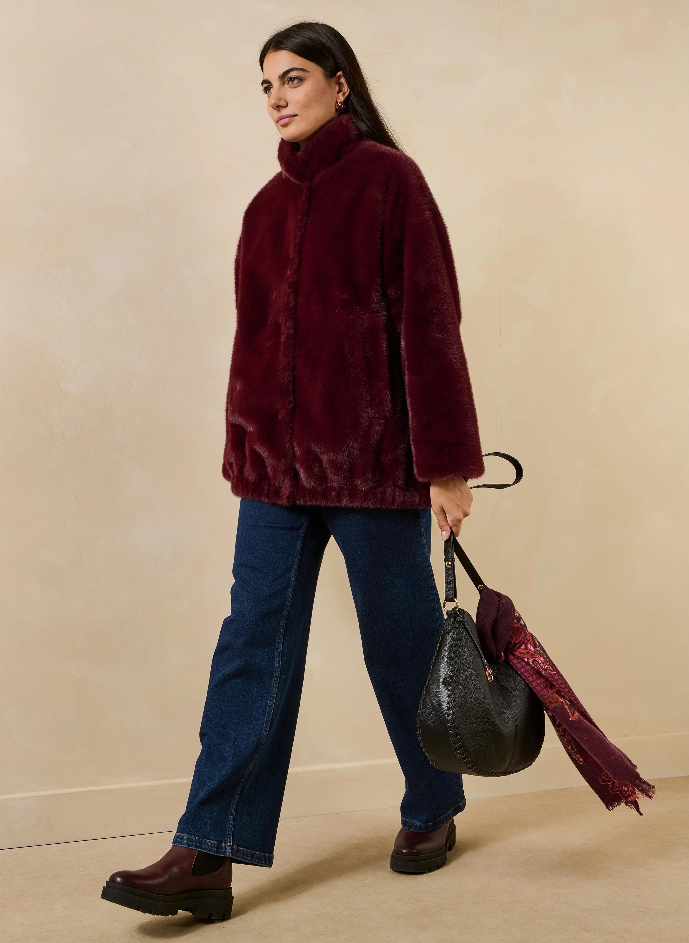 Kunstpelz-Mantel LA FEE MARABOUTEE Rot