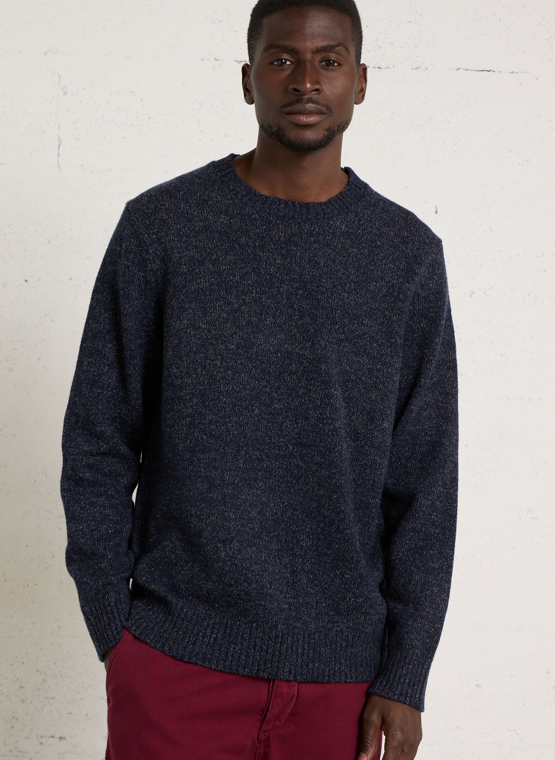 Round-neck wool-blend straight-cut sweater CASUAL FRIDAY Blue