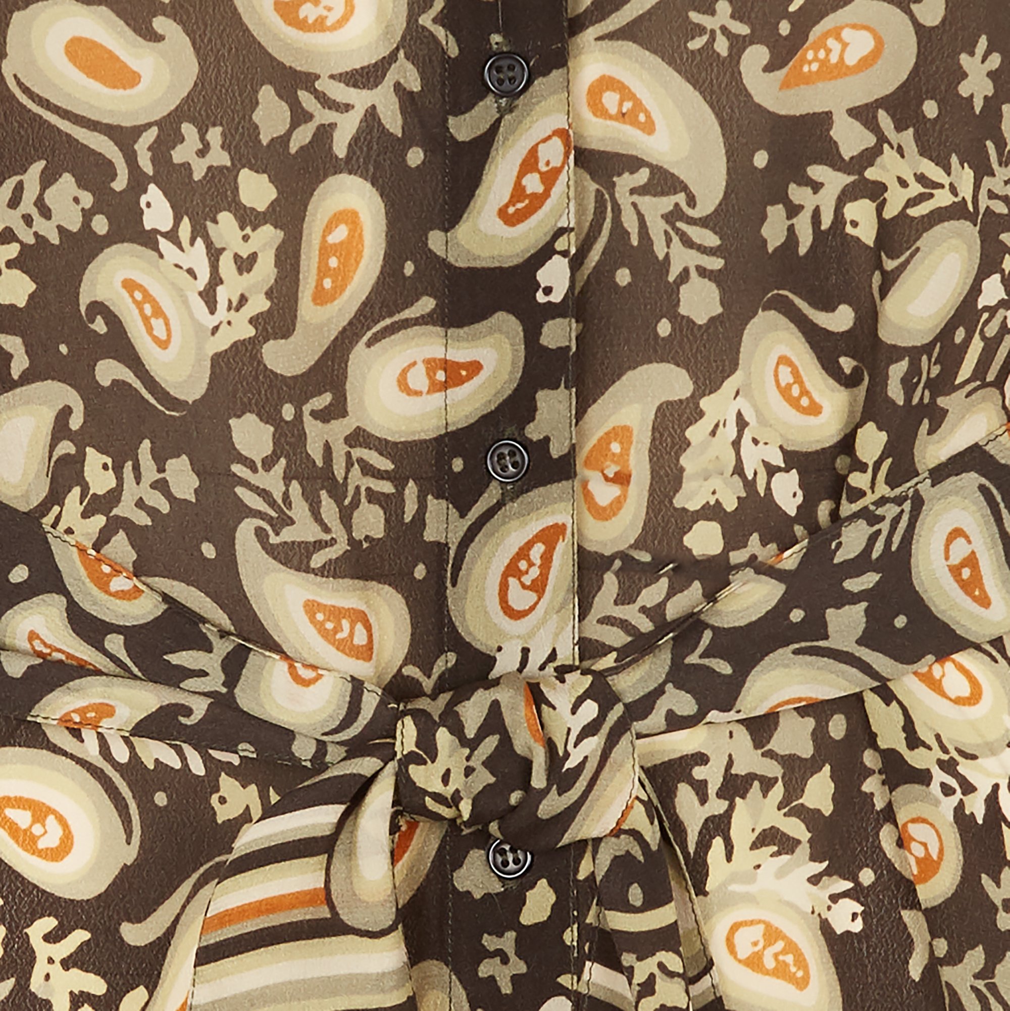 Robe courte col V imprimée en crêpe avec ceinture SWILDENS Kaki