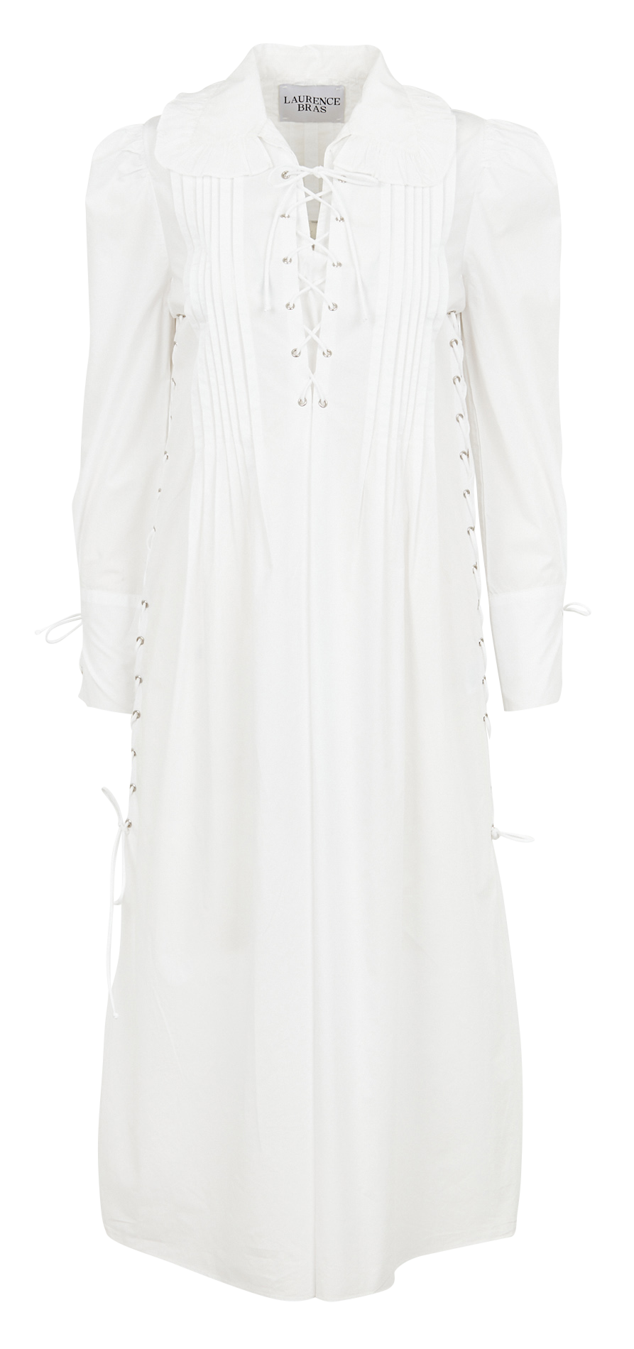 Robe longue col classique à volants en coton LAURENCE BRAS Blanc