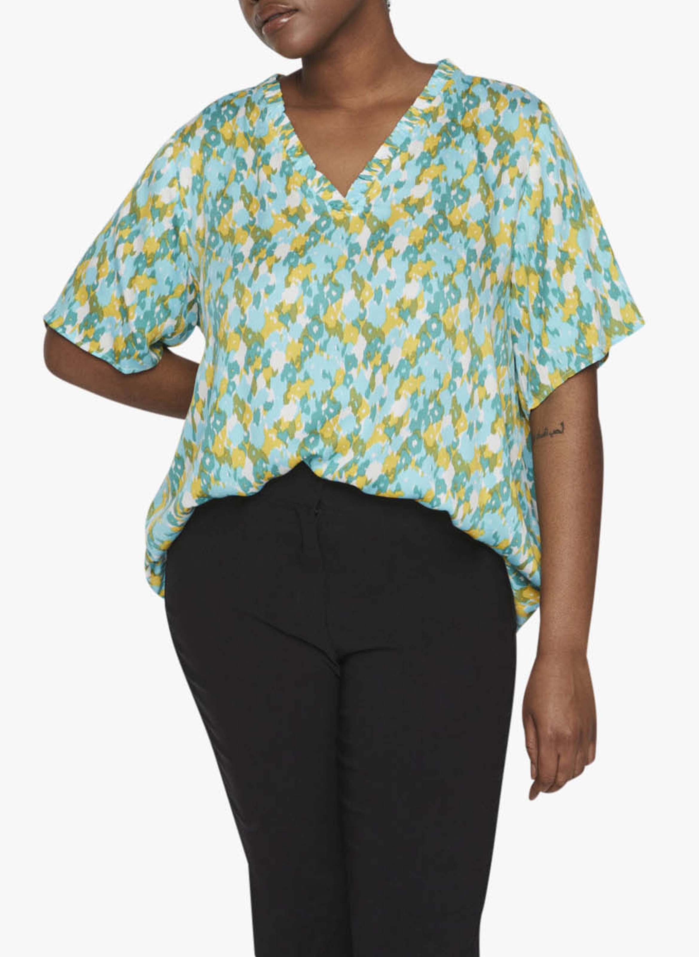 Top col V imprimé  EVOKED Blanc