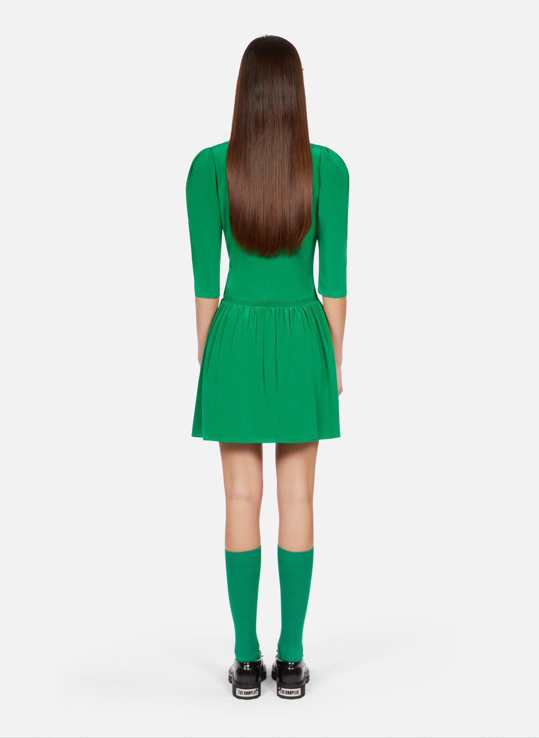 Robe courte col V en soie THE KOOPLES Vert