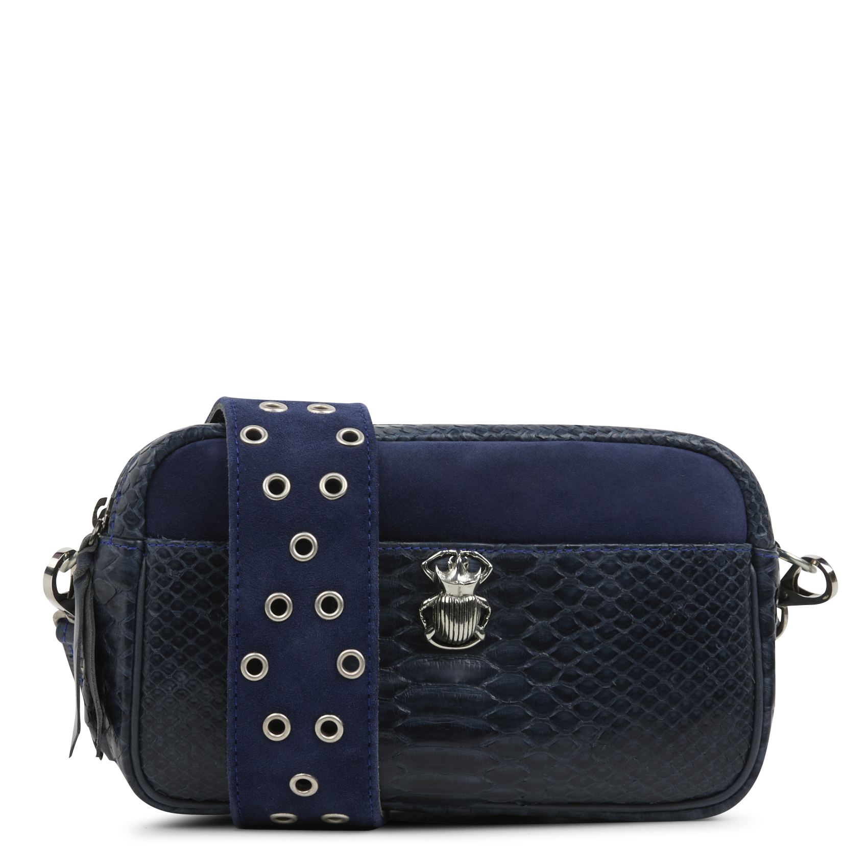 Sac bandoulière en cuir de python Lily Bleu Claris virot Femme