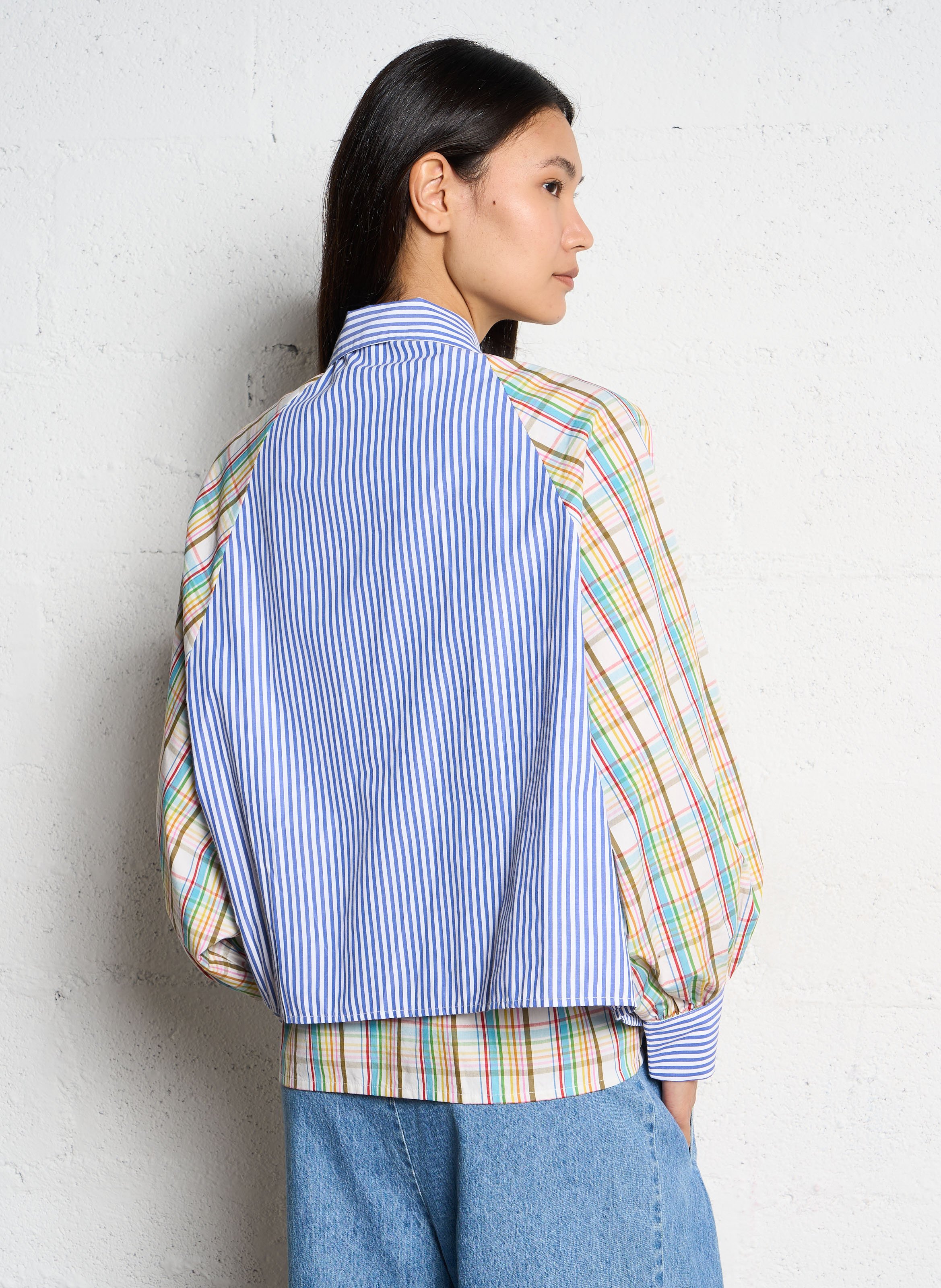 Victorian collar printed cotton blouse V DE VINSTER Blue