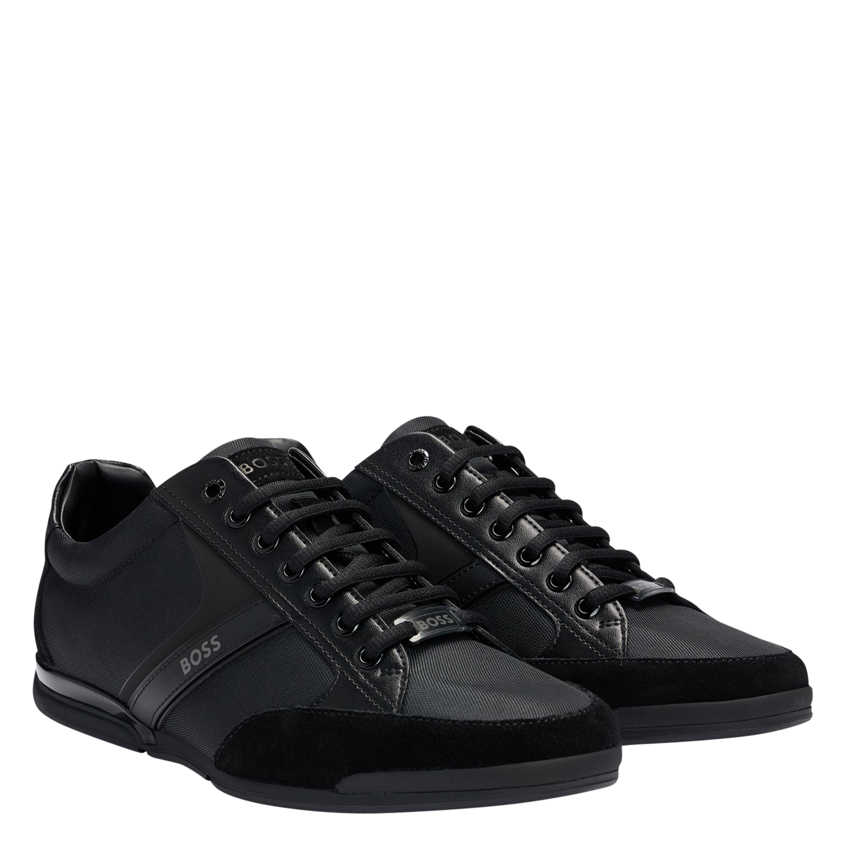 Low-top leather mix sneakers BOSS Black