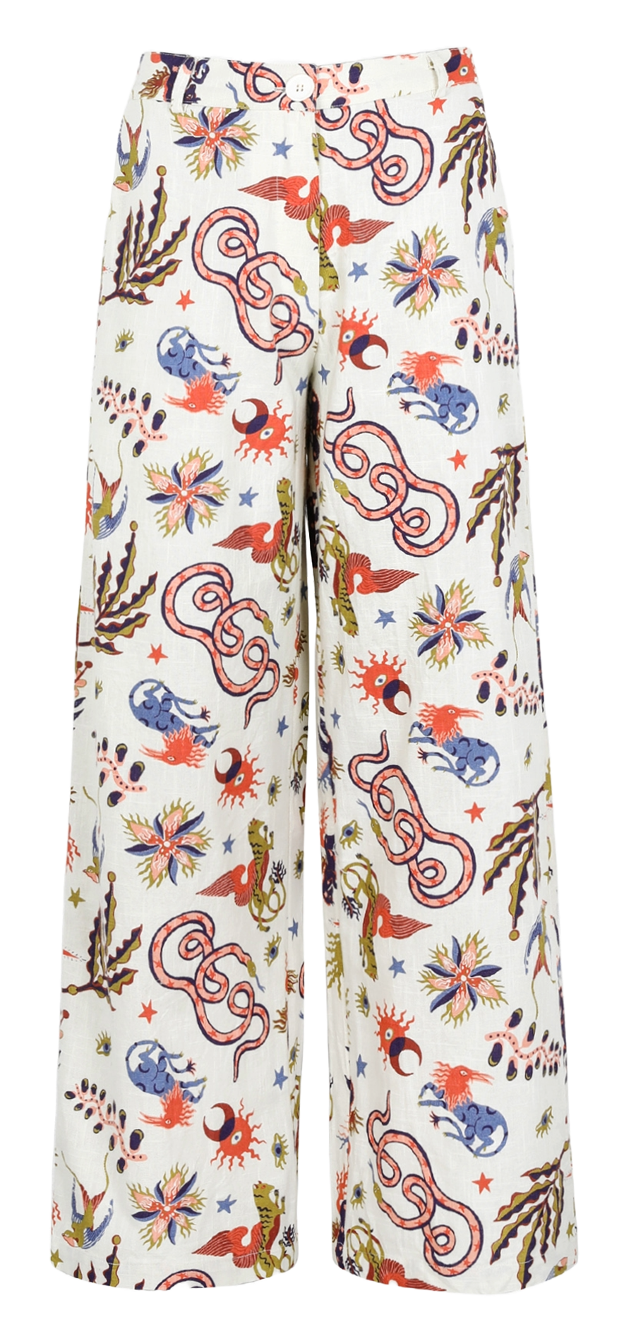 Weit geschnittene bedruckte Hose aus Baumwolle und Leinenmischung AN'GE Weiss