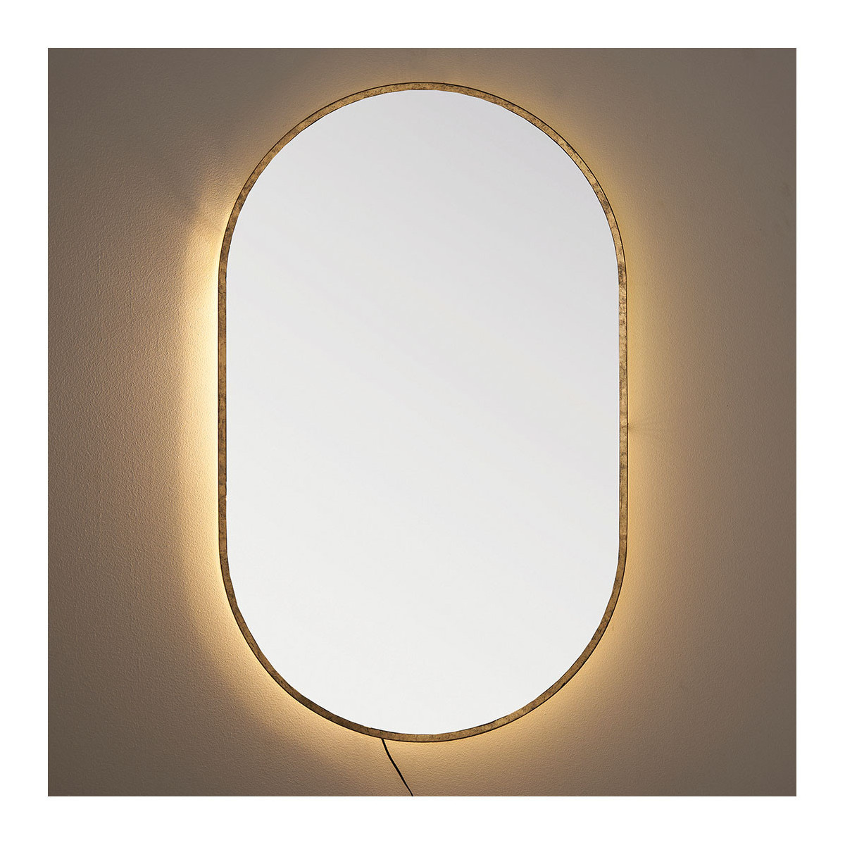 Oval mirror with LED BLANC D'IVOIRE Beige