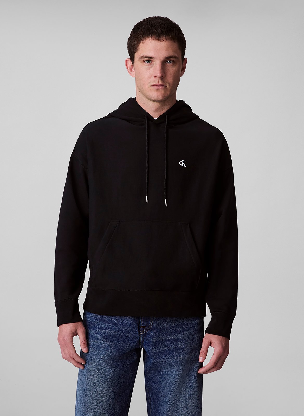 Sweat à capuche uni en coton mélangé CALVIN KLEIN Noir