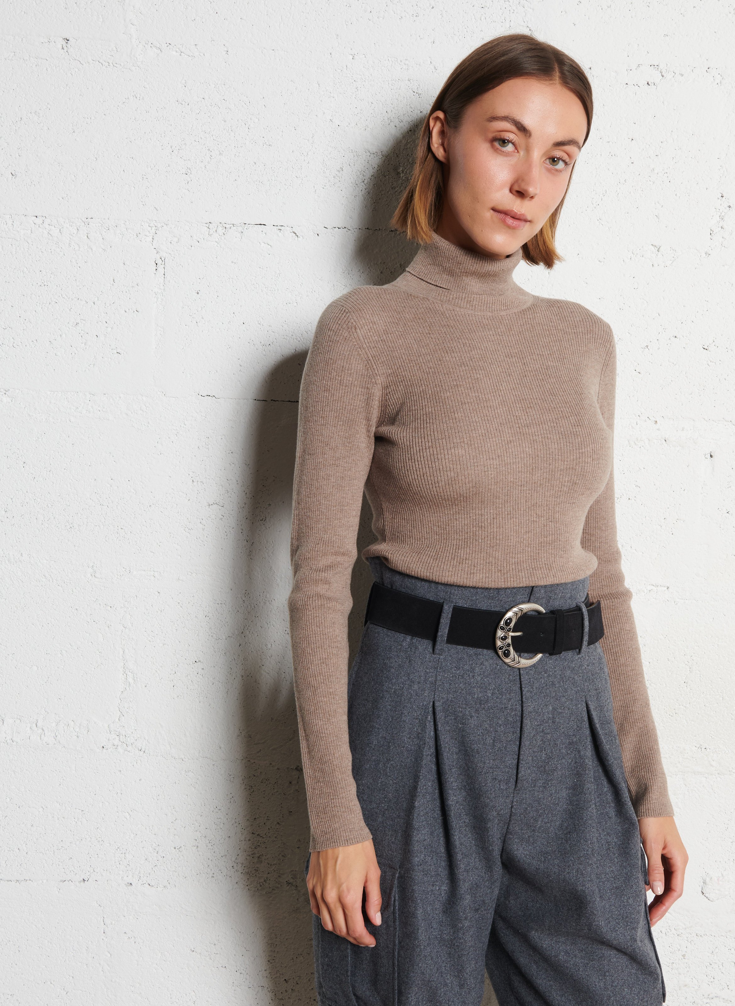 Aansluitende coltrui van wol en katoen IKKS Beige