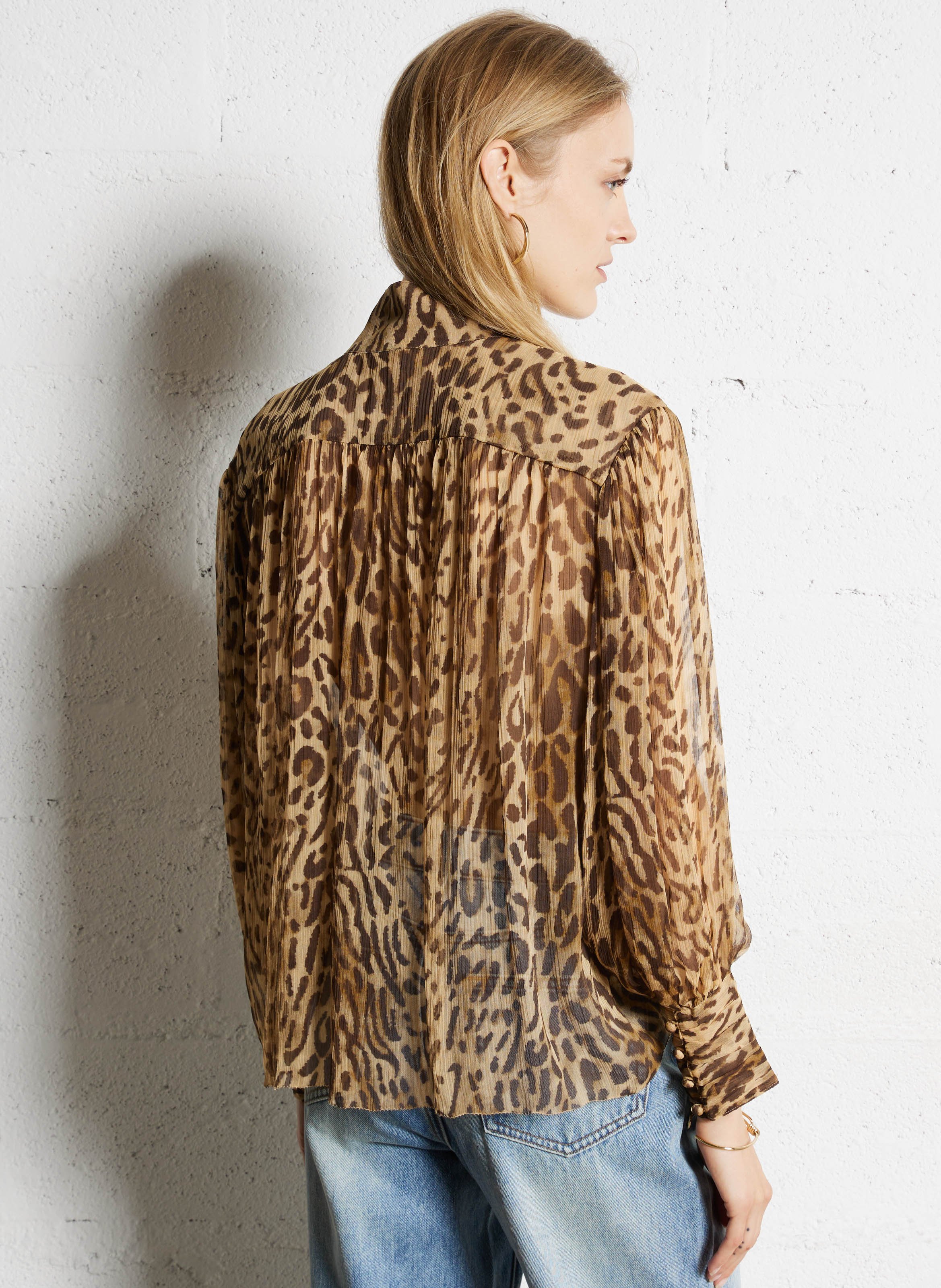 Weite transparente bedruckte Bluse SUNCOO Beige