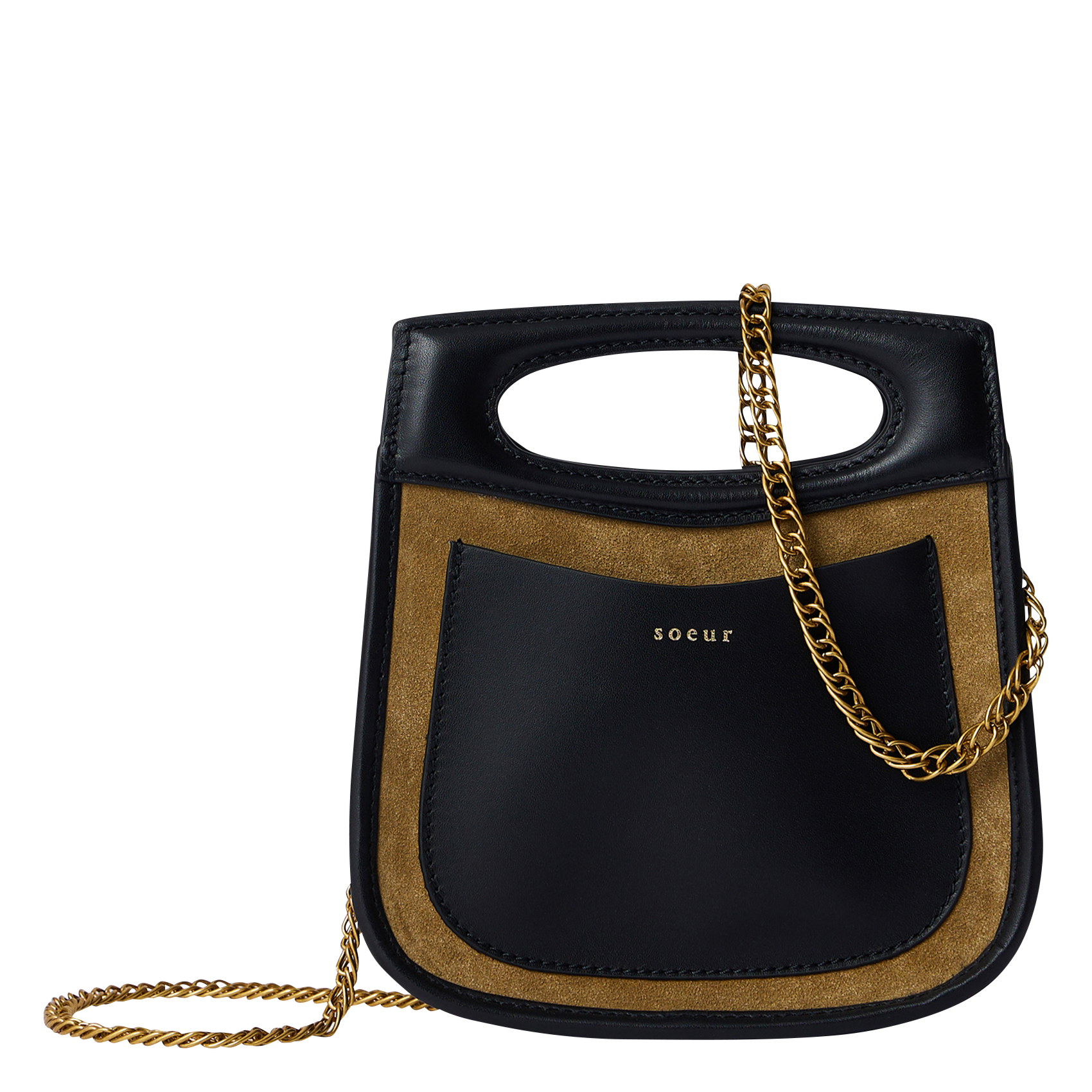 Dual material handbag SOEUR Brown