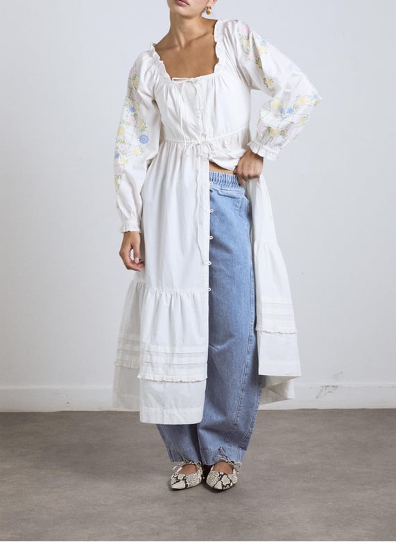 Round-Neck embroidered organic cotton midi dress White Damson madder - Women | Place des Tendances Round-Neck embroidered organic cotton midi dress White Damson madder - Women | Place des Tendances