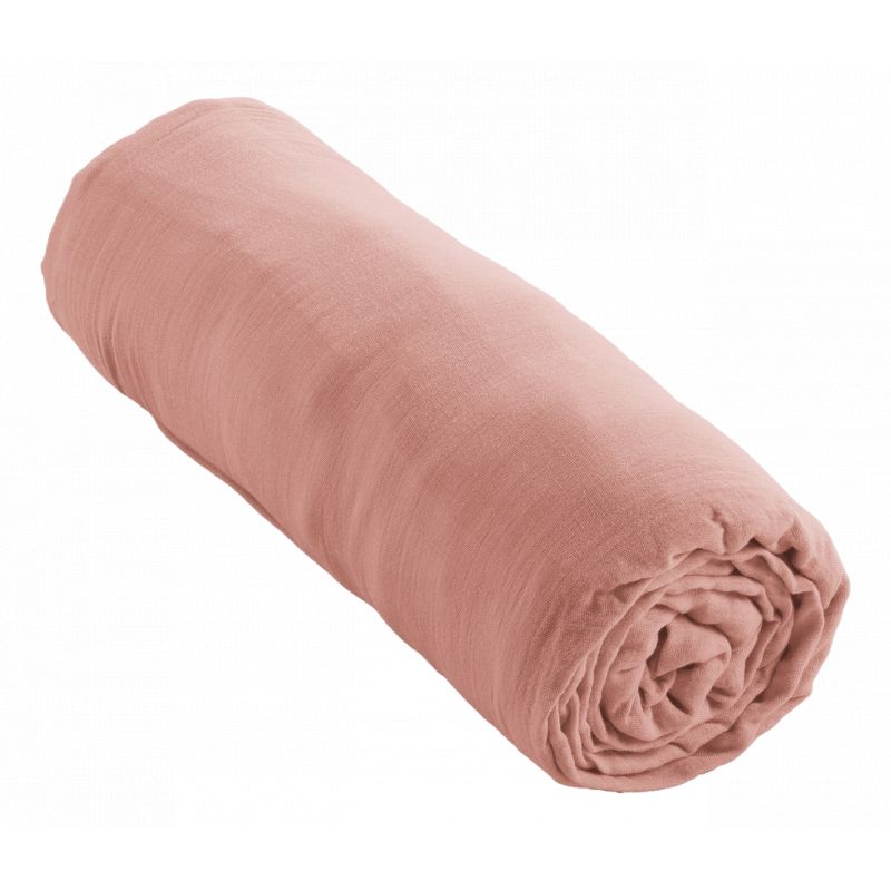 "Fitted sheet "Gaia" all sizes in "cotton gauze"" L'EFFET PAPILLON Pink