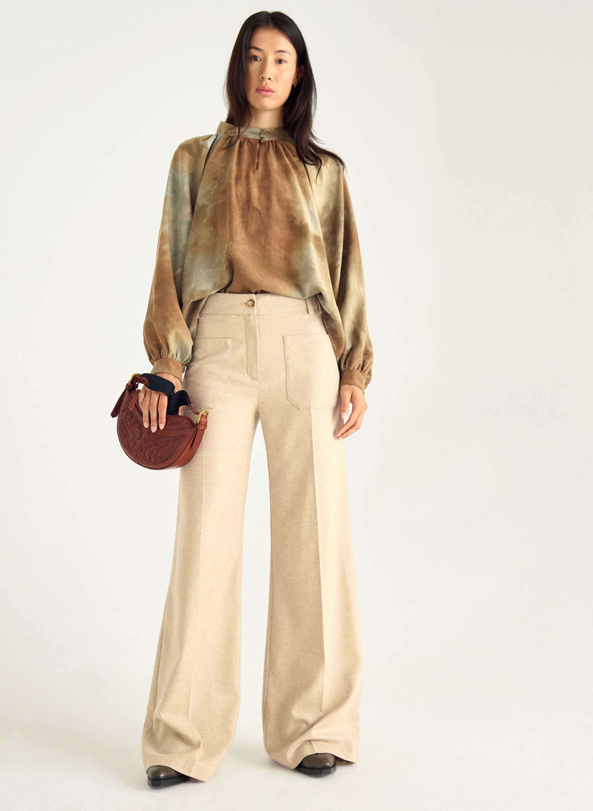 Gathered fluid blouse with pattern ACOTE Black