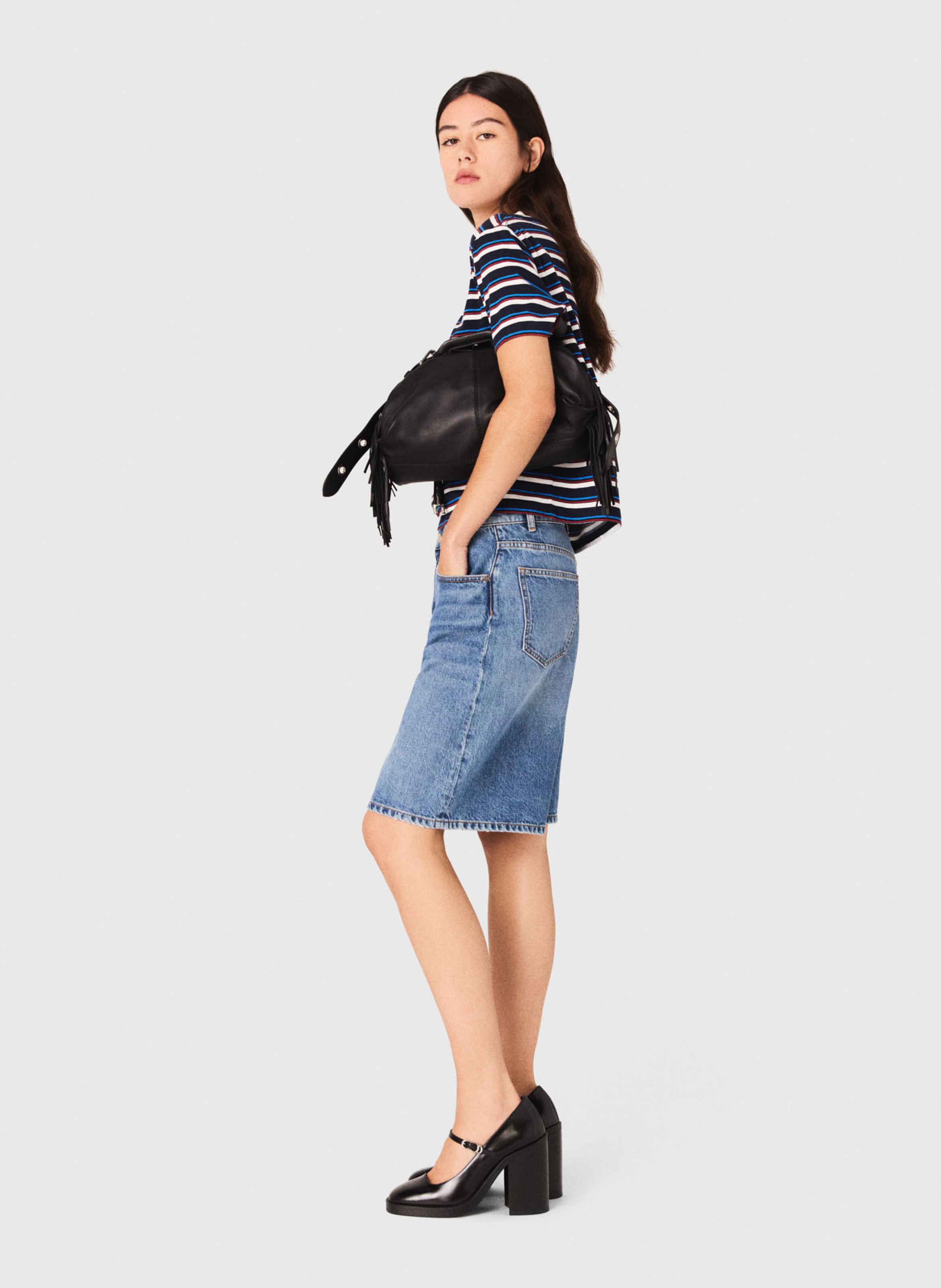 Tee-shirt droit à rayures MAJE Blanc