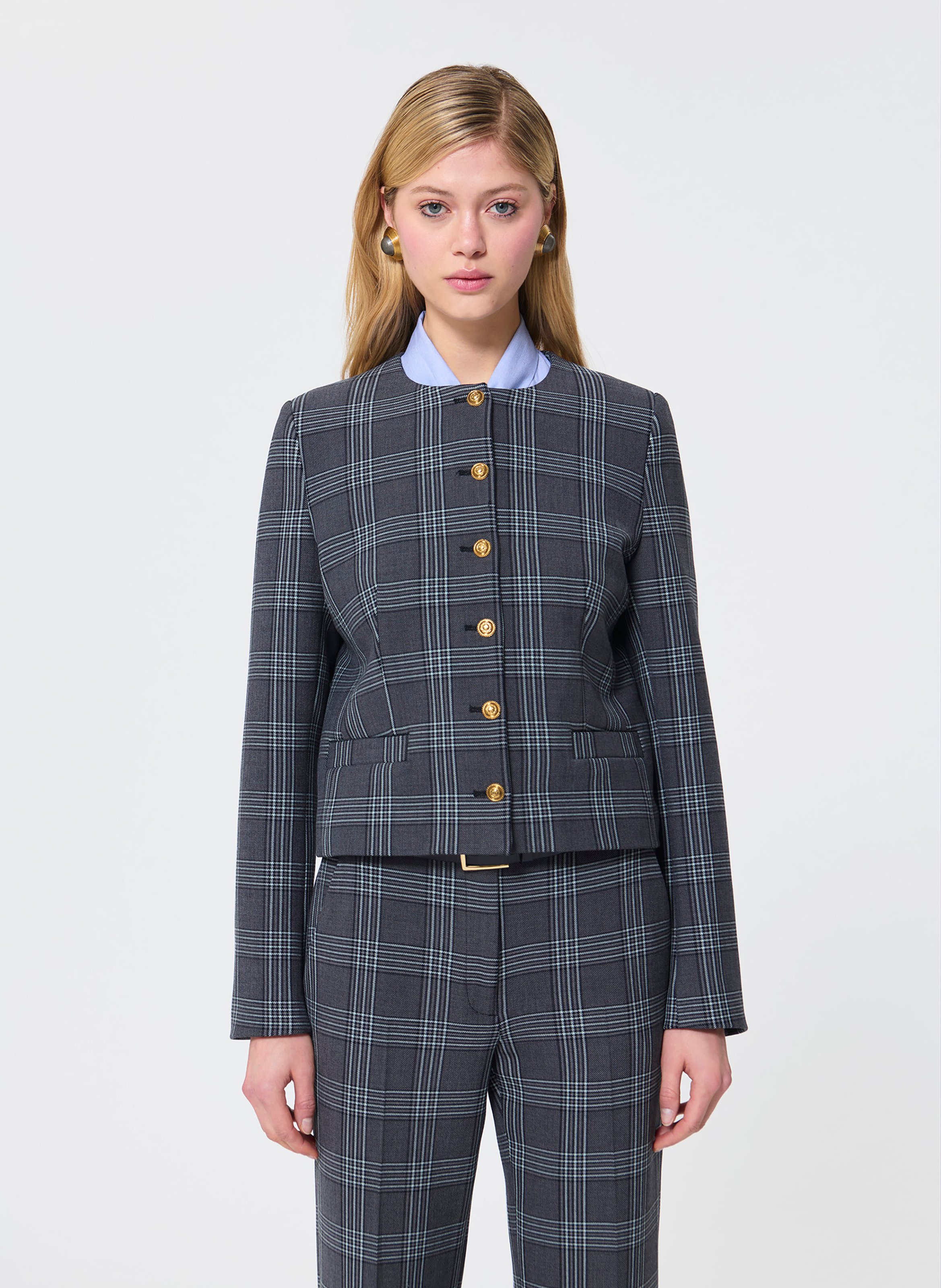 Round neck checkered print jacket TARA JARMON Grey