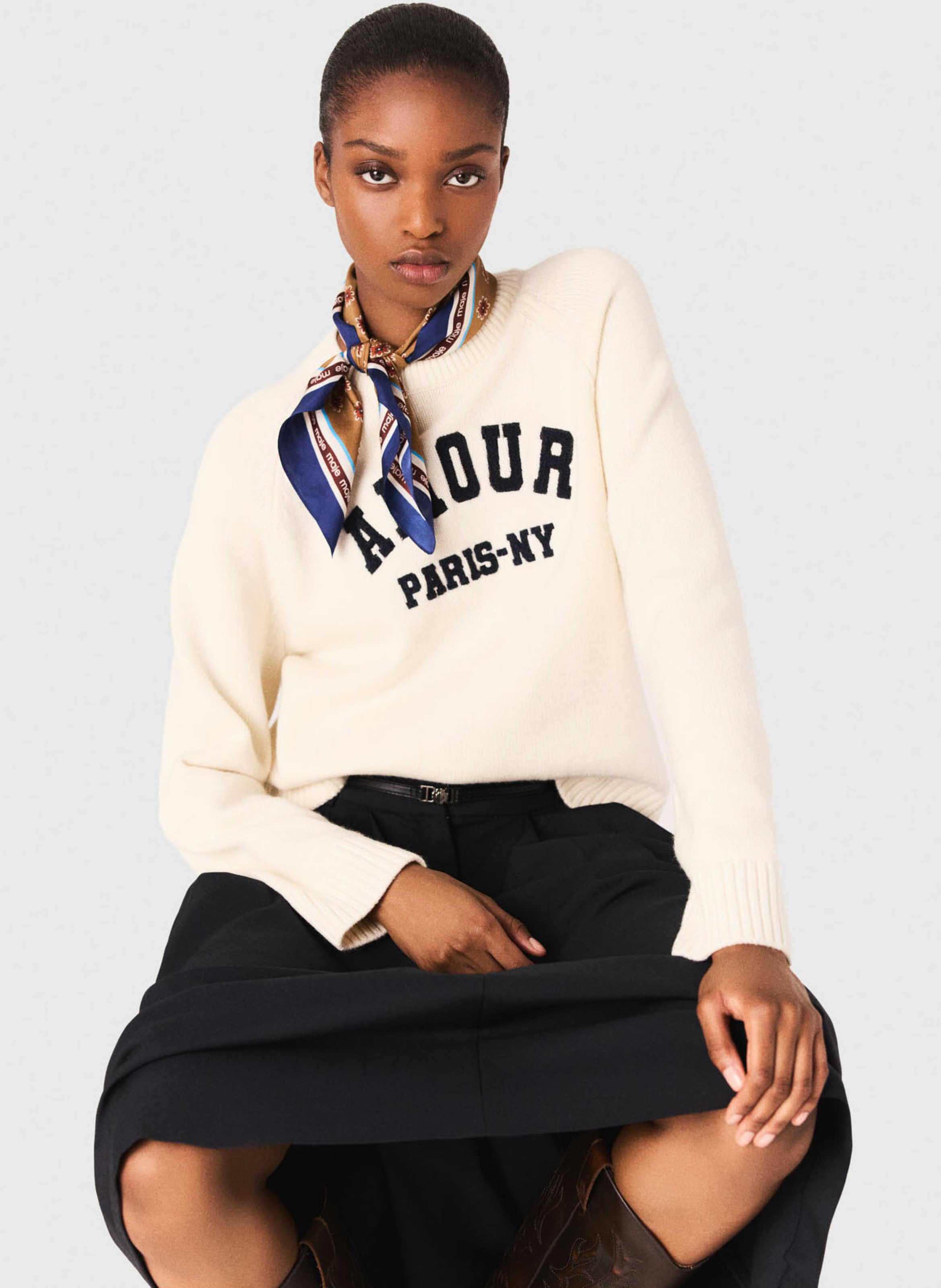 Sweat col rond en laine mélangée MAJE Beige