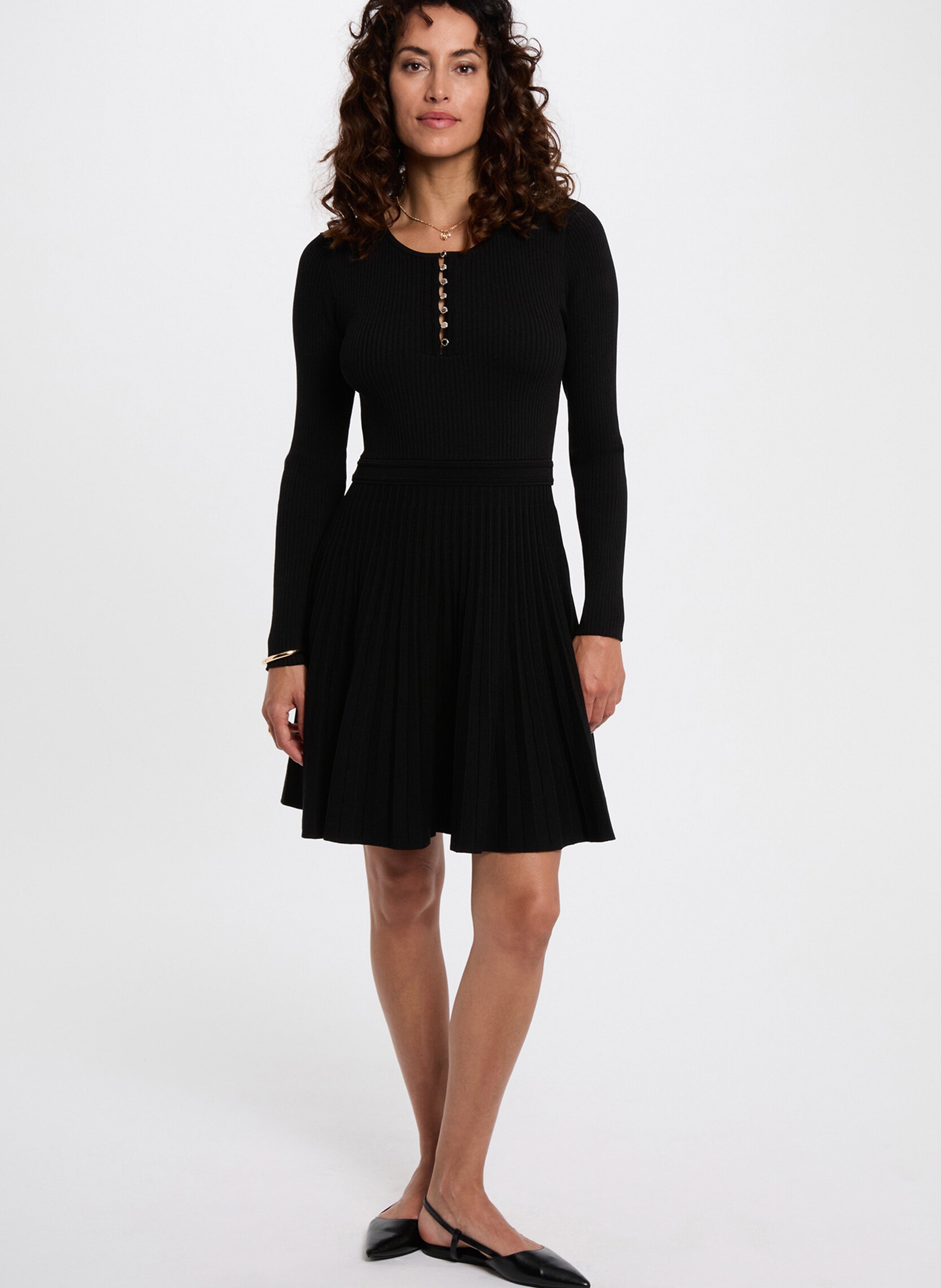 Round-neck knit midi dress MORGAN Black
