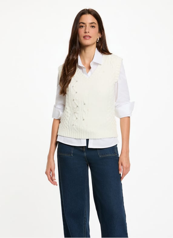 Haut sans manches, en jersey piqué. Décolleté rond et silhouette en A Haut sans manches, en jersey piqué. Décolleté rond et silhouette en A