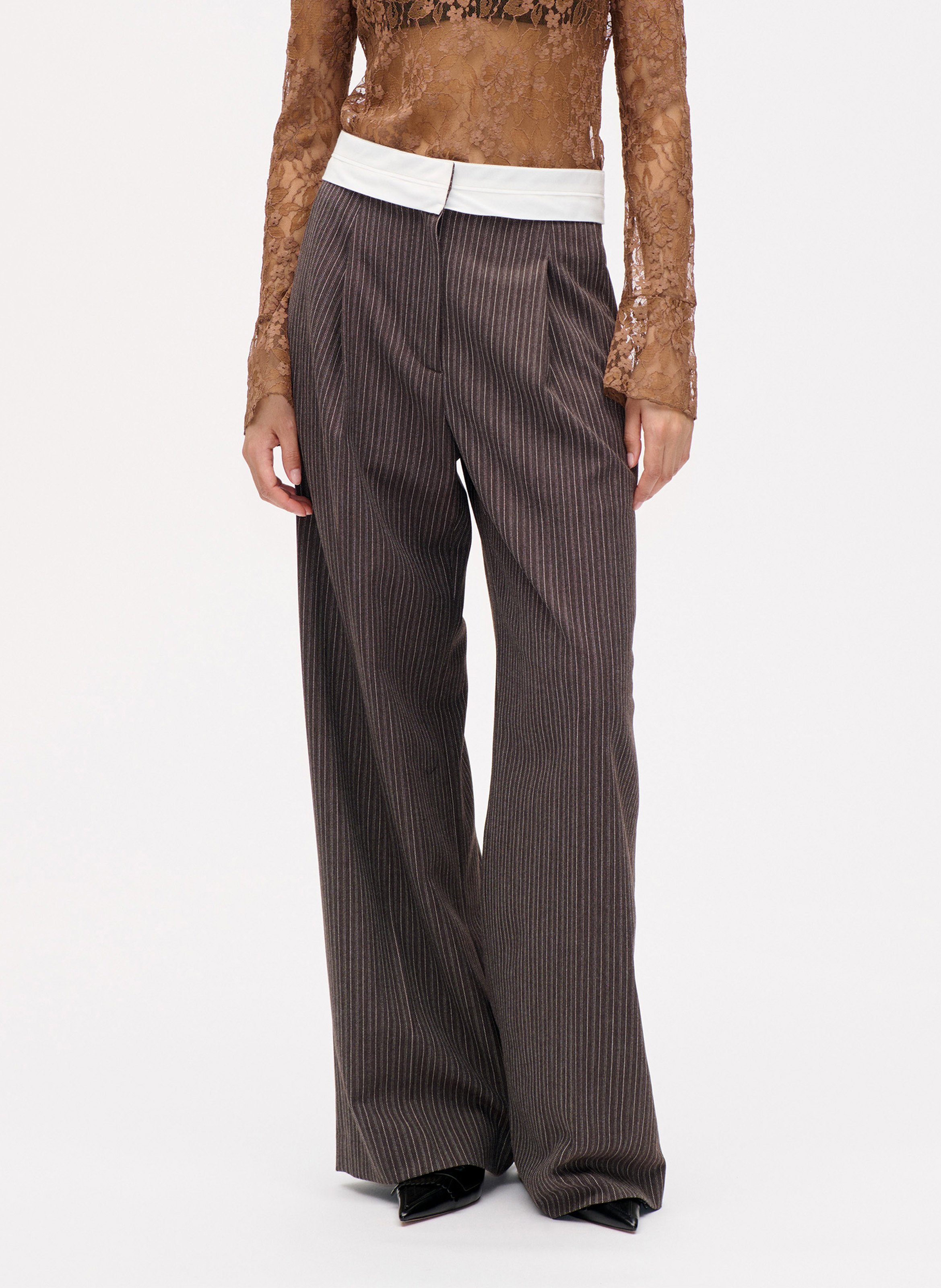 Pantalon large taille haute en fibres recyclées mélangées BAUM UND PFERDGARTEN Marron