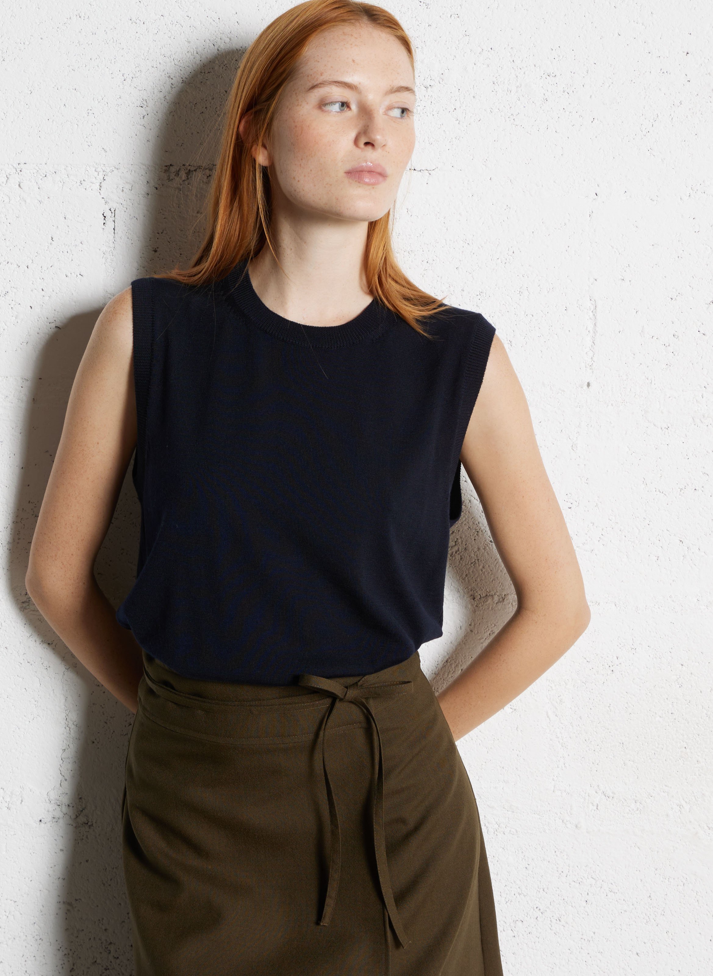 Sleeveless round neck merino wool sweater SOEUR Blue