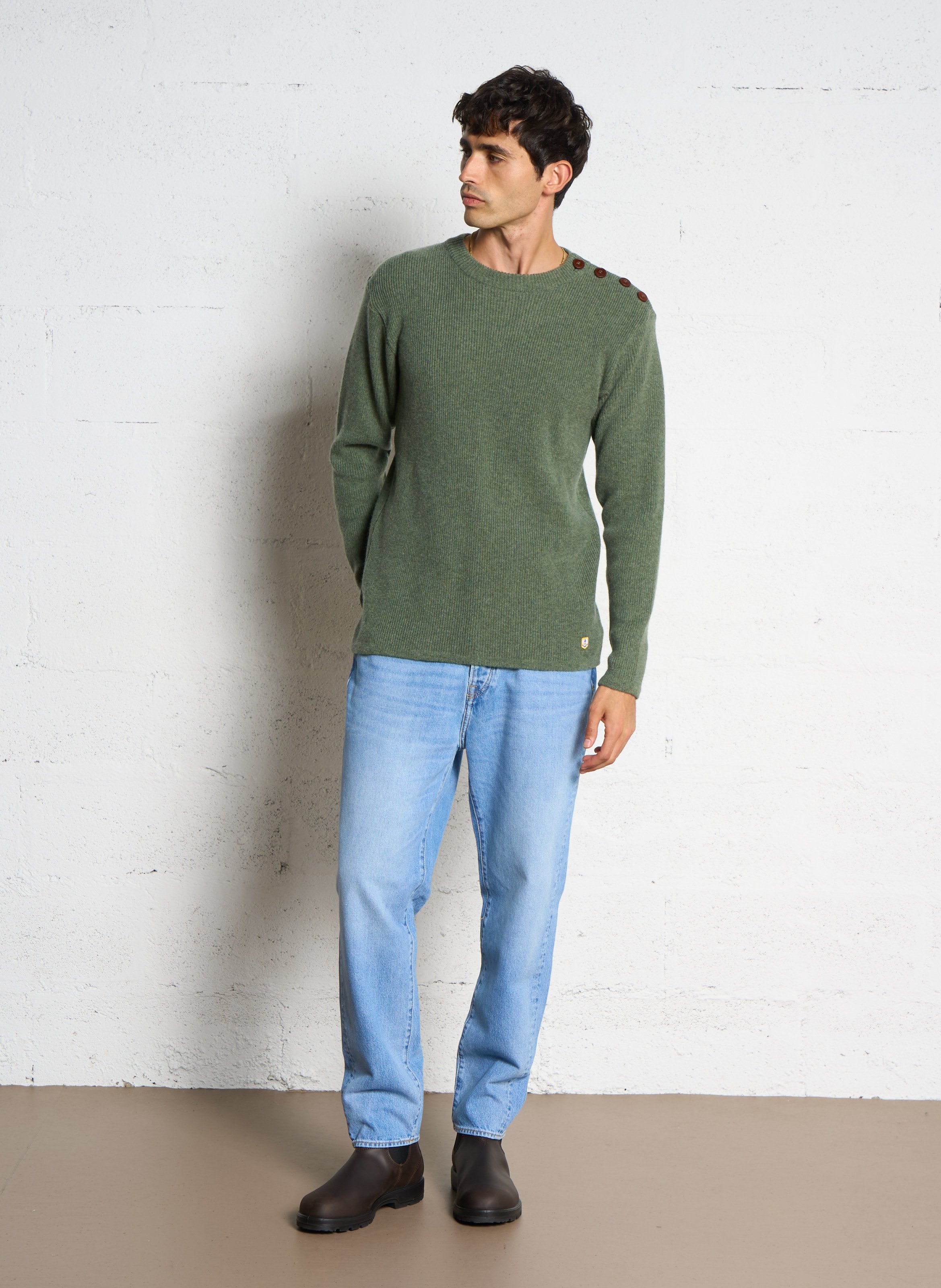 Pull col rond en laine d'agneau  ARMOR LUX Kaki