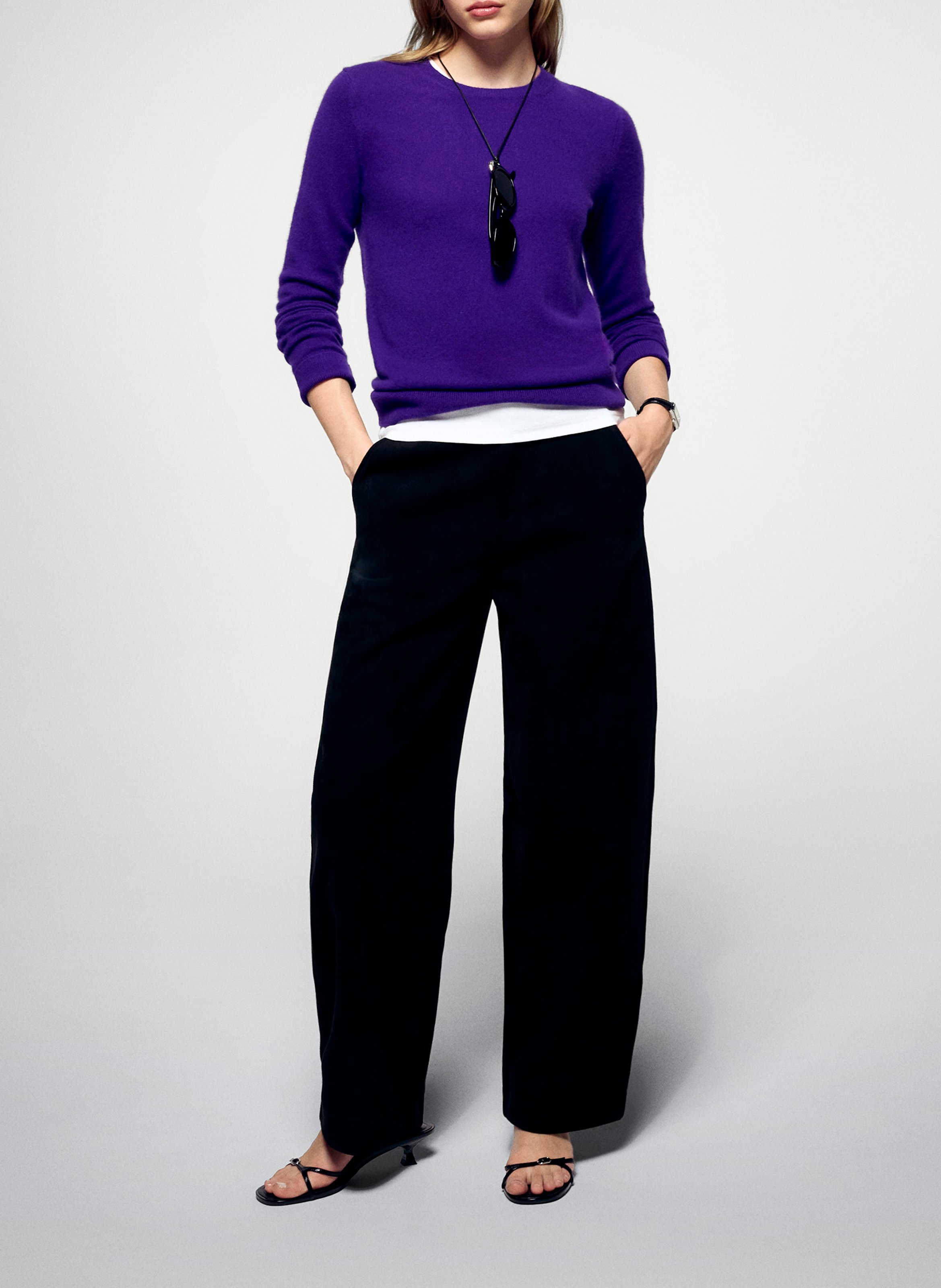 Straight cotton sweater with round neck FROM FUTURE Purple