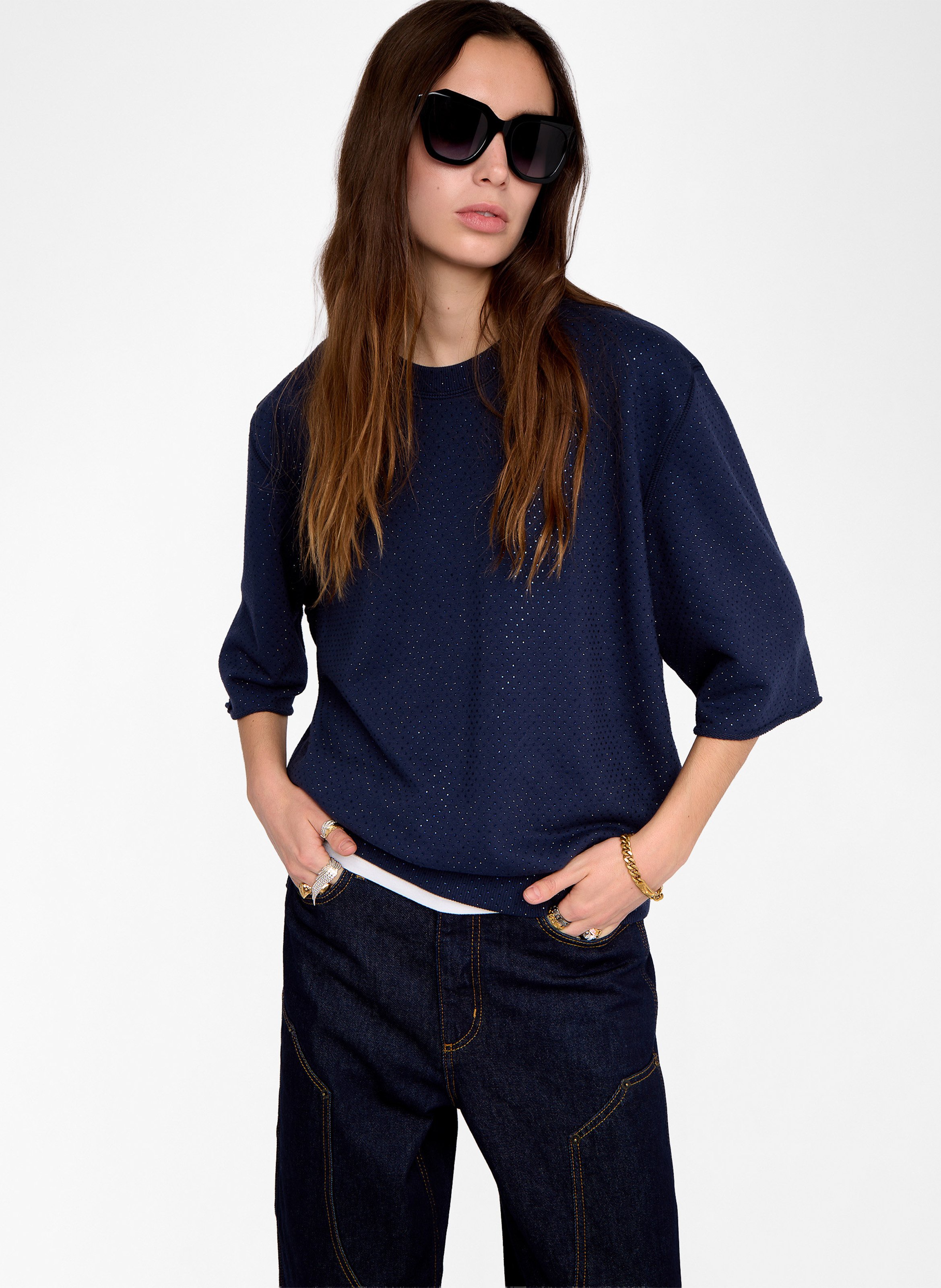 Sweat col rond en coton mélangé ZADIG&VOLTAIRE Bleu