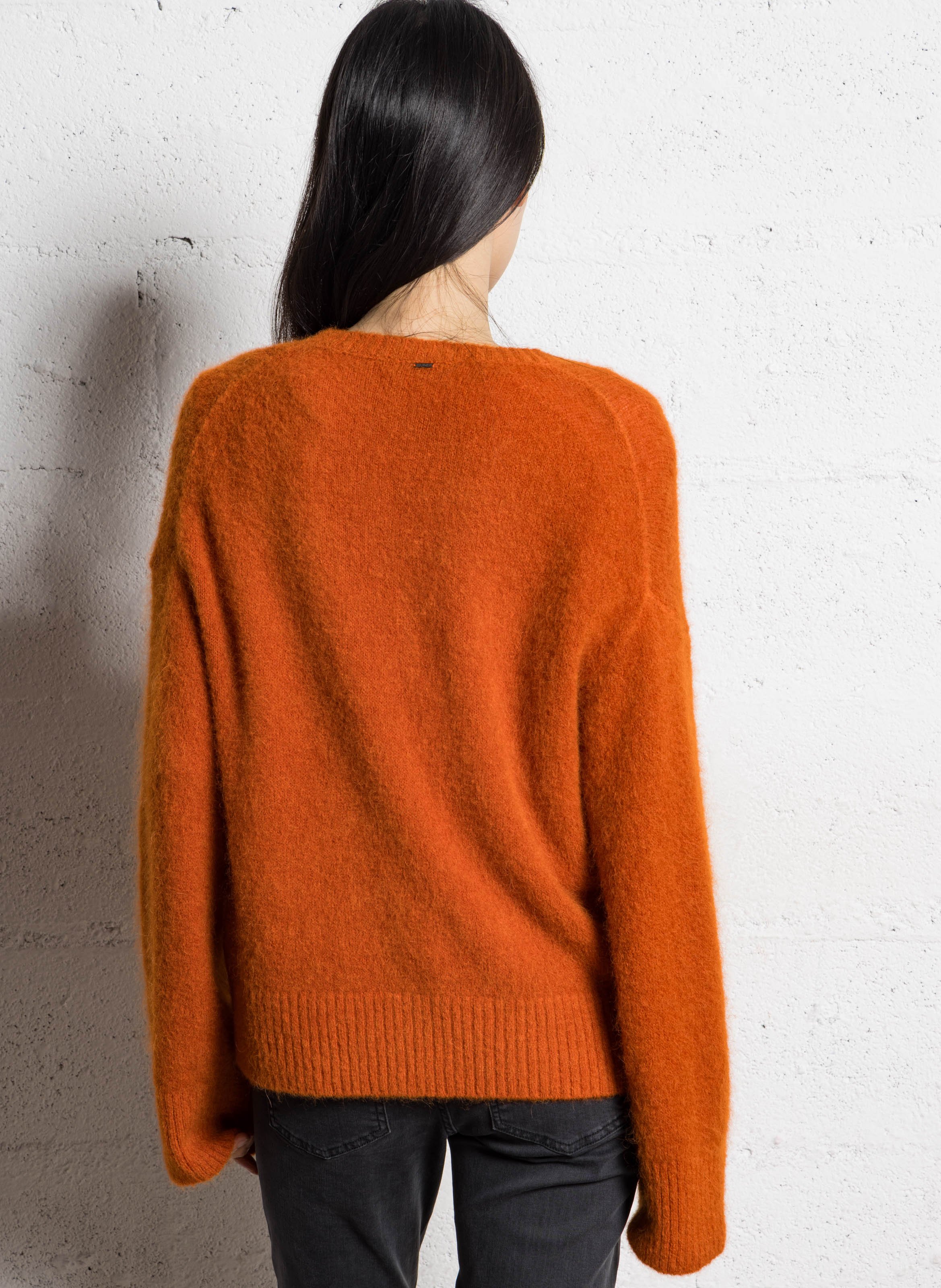 Pull droit col V en alpaga mélangé IKKS Orange