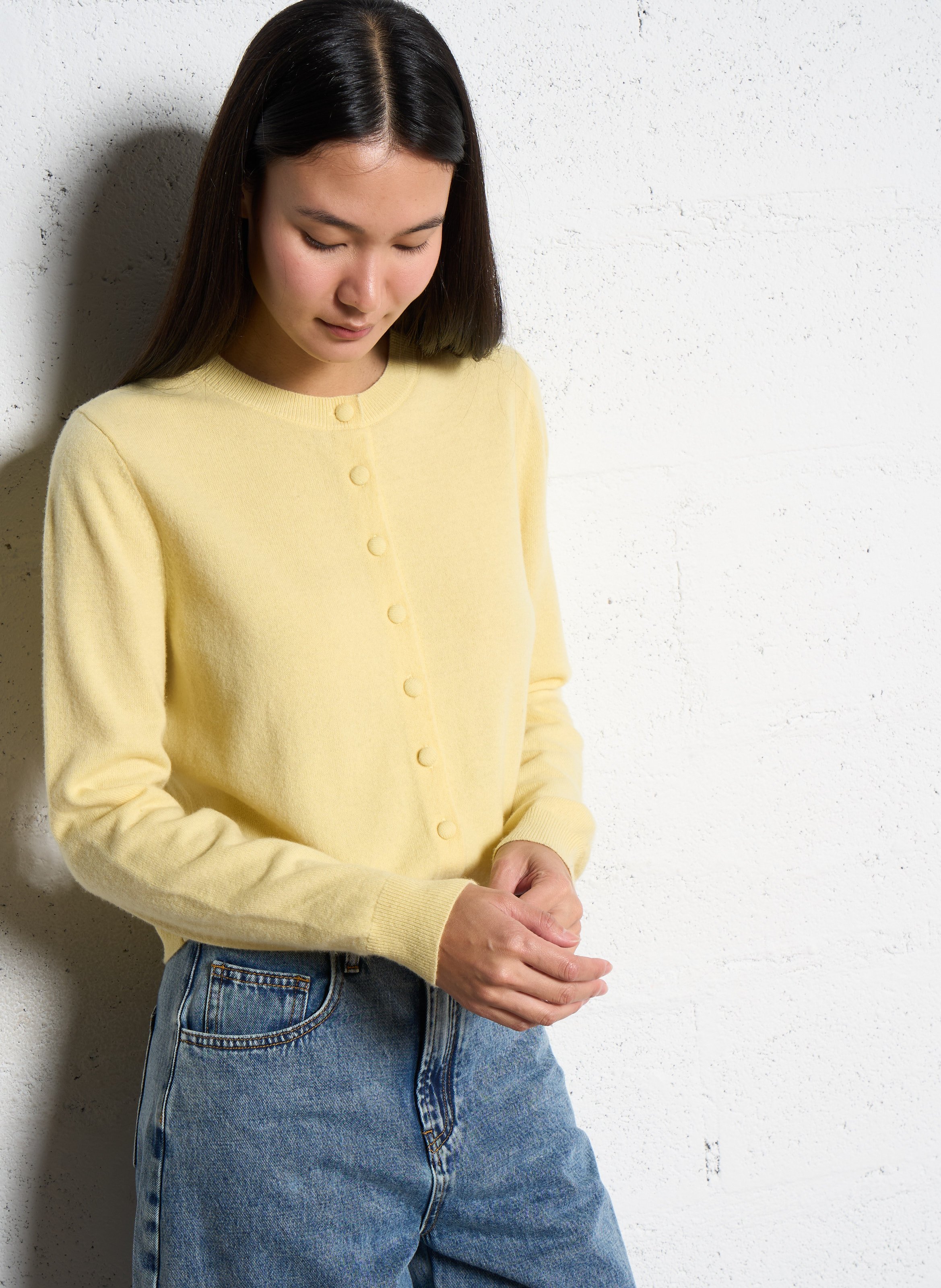 Gilet uni droit boutonné en laine SUNCOO Jaune